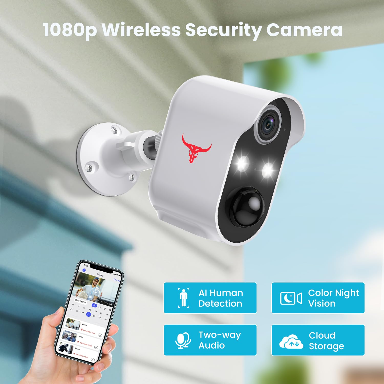 Camtro Outdoor Security Camera, Battery Powered Wireless Camera, Suitable For Home Security Indoor/Outdoor, Cloud Storage, Color