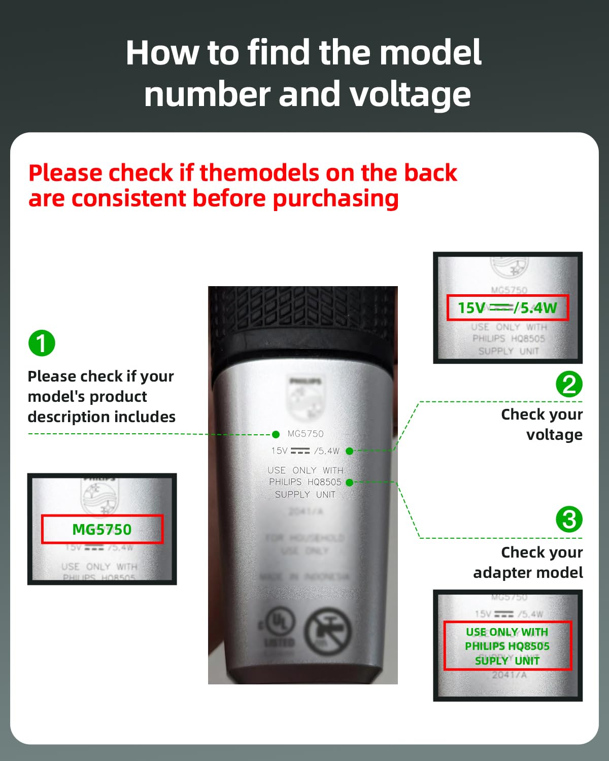 Superer 15V Charger Fit For Philips Norelco Hq8505 6000 7000 9000 Series, Multigroom Mg5750 Mg7750 Mg7770 Mg7790 Qp6531 Bg7030 B