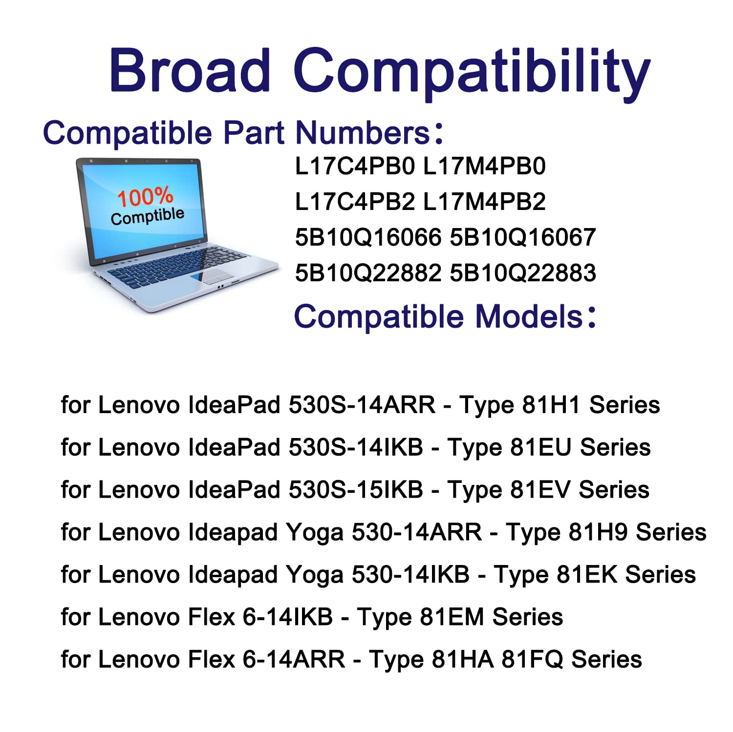 Sunnear L17C4Pb0 Battery For Lenovo Flex 6 14Ikb 6 14Arr Ideapad 530S 14Arr 530S 14Ikb 530S 15Ikb Yoga 530 14Arr 530 14Ikb Xiaox