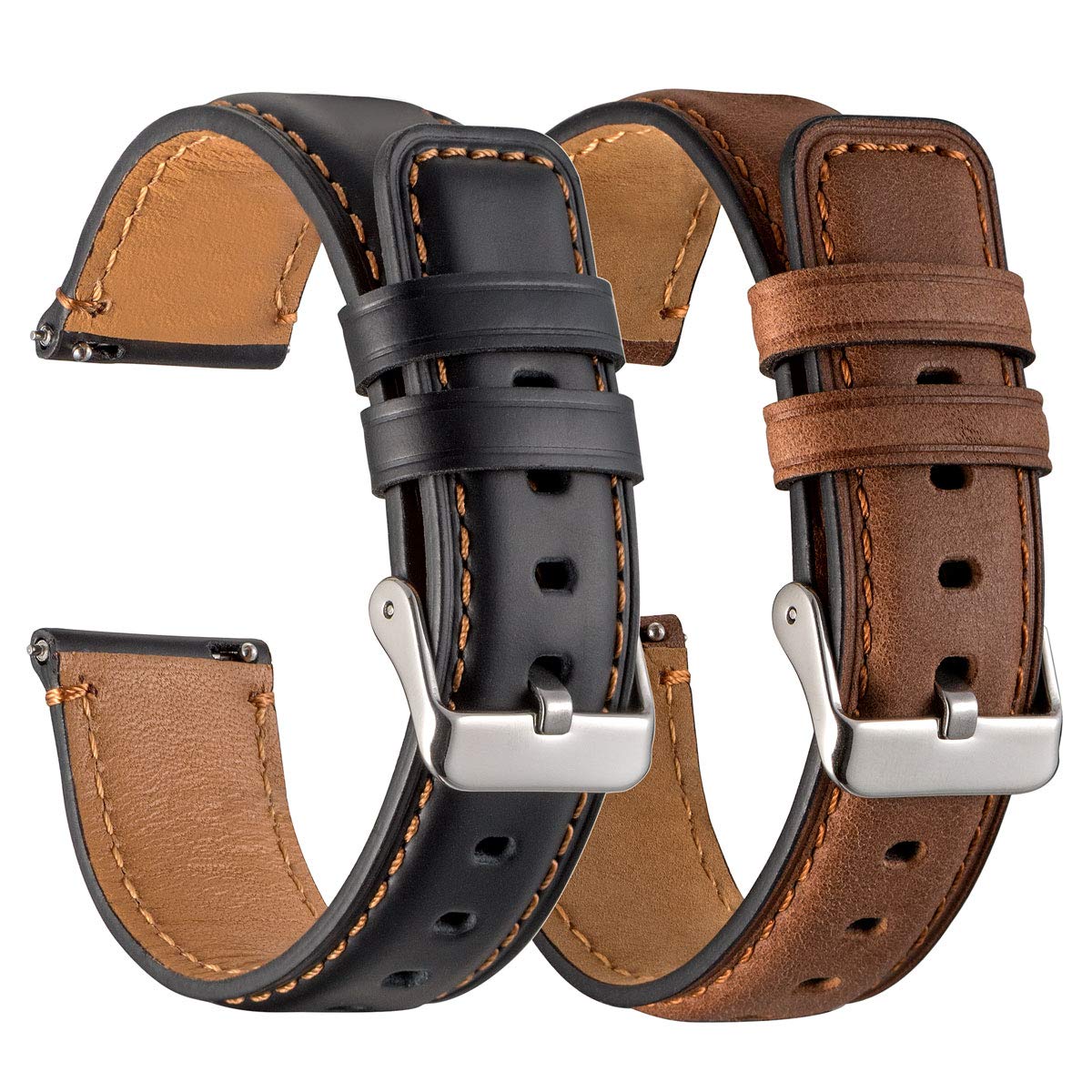 Galaxy Watch 3 45Mm Bands 2 Pack, Compatible With Samsung Band, Width 22Mm Leather, For Men Women Quick Release Smart Straps Uni