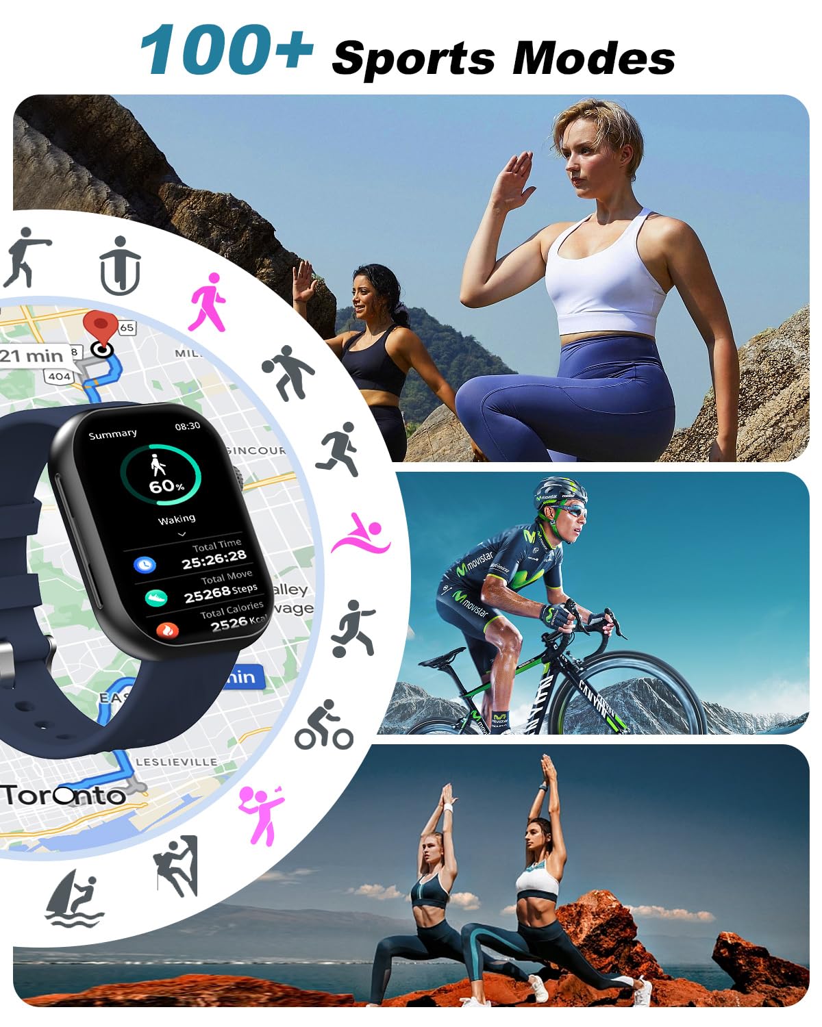 Smart Watch For Men Women (Answer/Make Call), 2.0''Smartwatch Fitness Tracker With 100+ Sport Modes, Heart Rate/Sleep Monitor, P