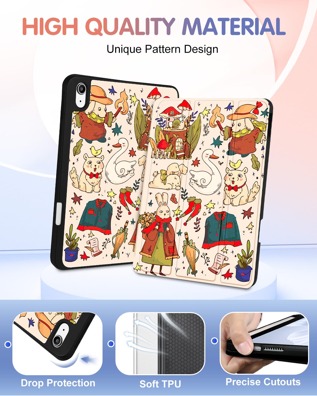 Wazzasoft For Apple Ipad 10Th Generation Case 10.9 Inch Cute Women Girls Kids Folio Cover Girly Kawaii Teens Cartoon Design Penc