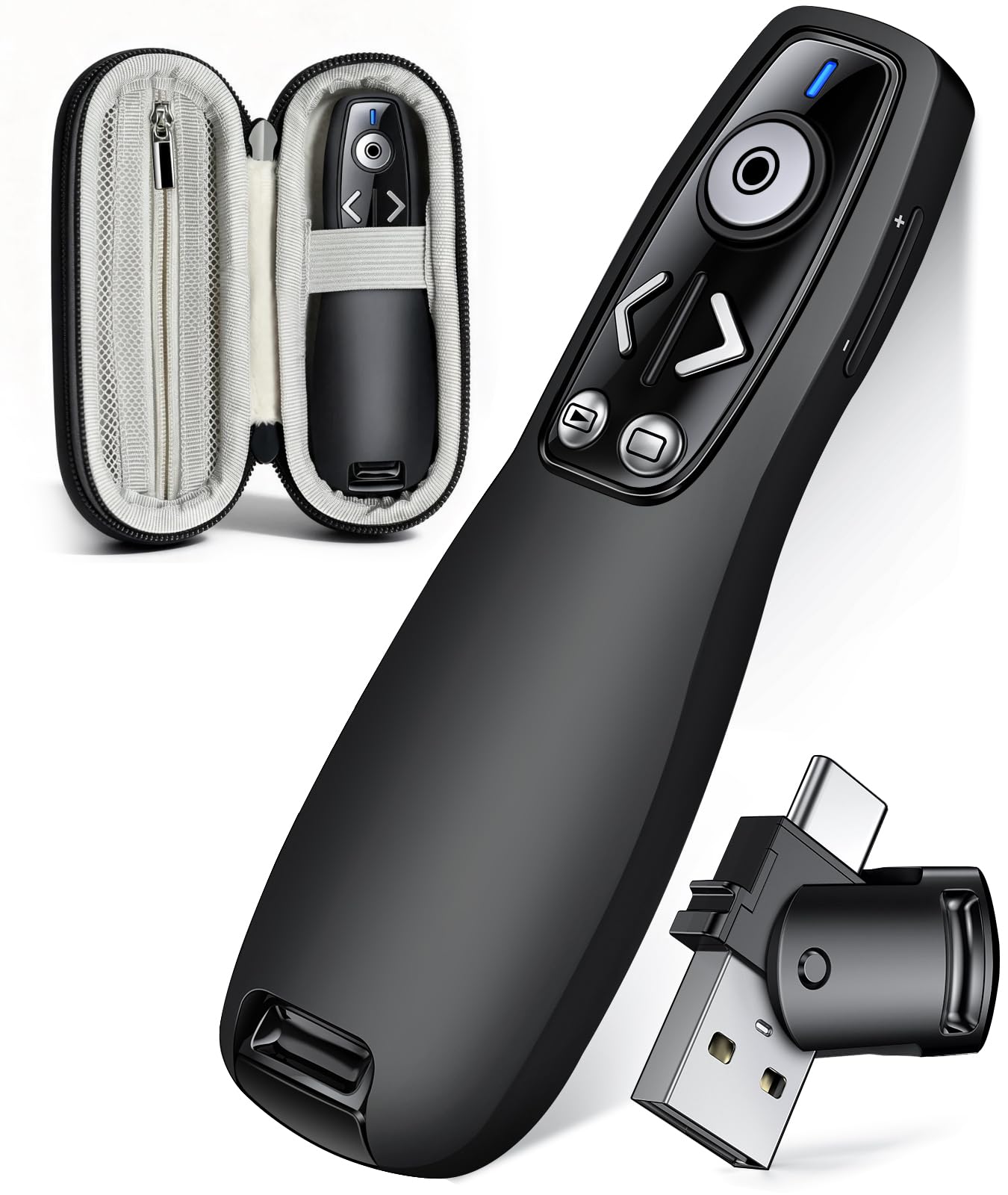 ELISWEEN Wireless Presenter with Carry Case, Presentation Clicker with Protective Storage Bag, Presentation Remote for Powerpoin
