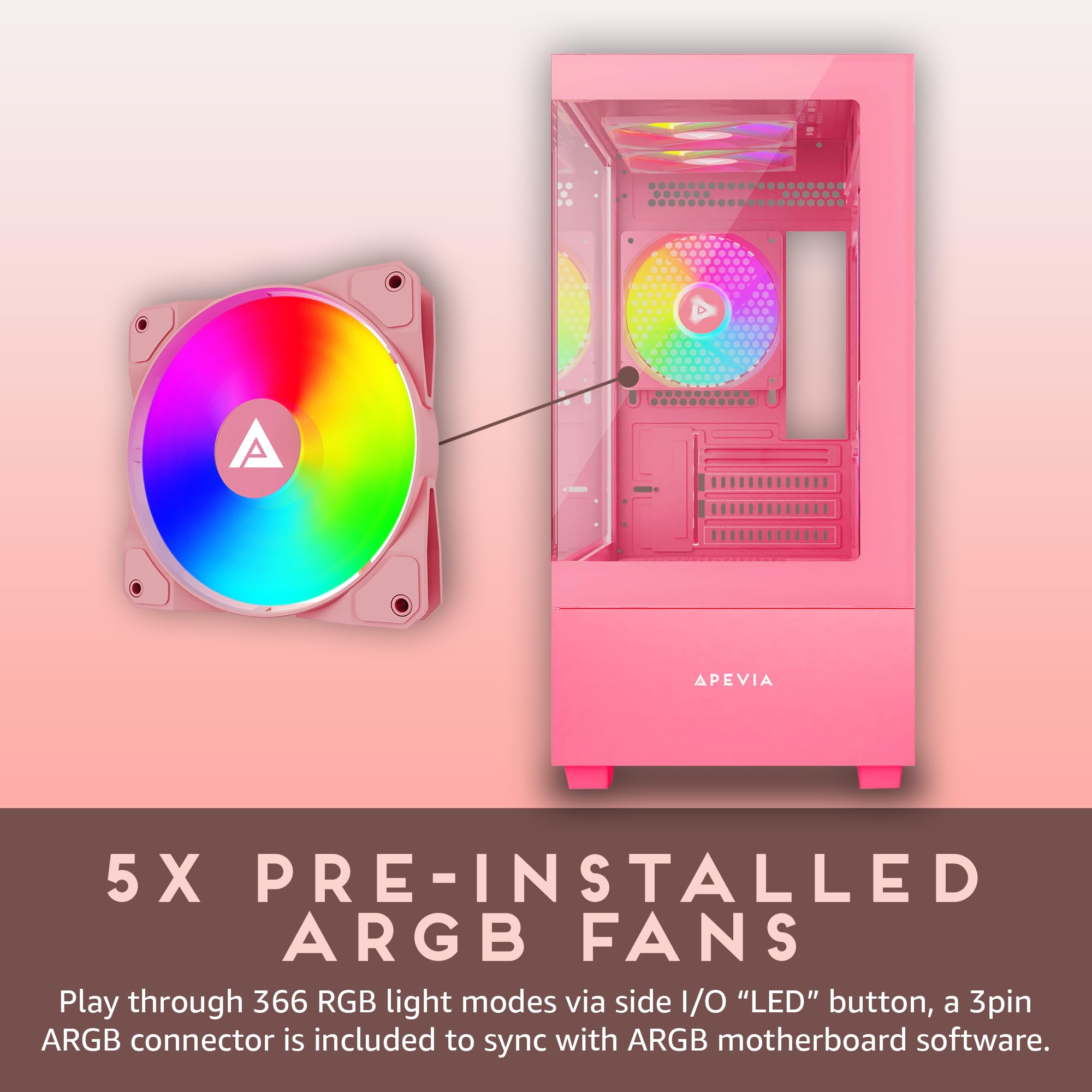 Apevia Phantom Pk Phantom Micro Atx Dual Chamber Gaming Pc Case W/ 5X 120Mm Argb Fans, 366 Rgb Modes, Dual Tempered Glass Panels