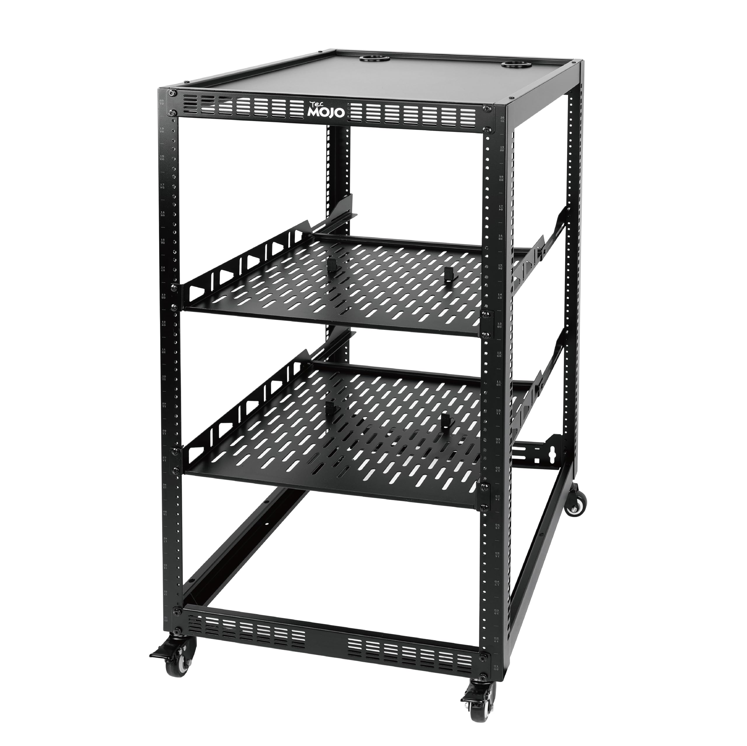 Tecmojo 20U Open Frame Network Rack For Servers&Av Gear, Server Rack 4 Post With Casters, Mobile Server Rack With 2 Pcs 1U Serve