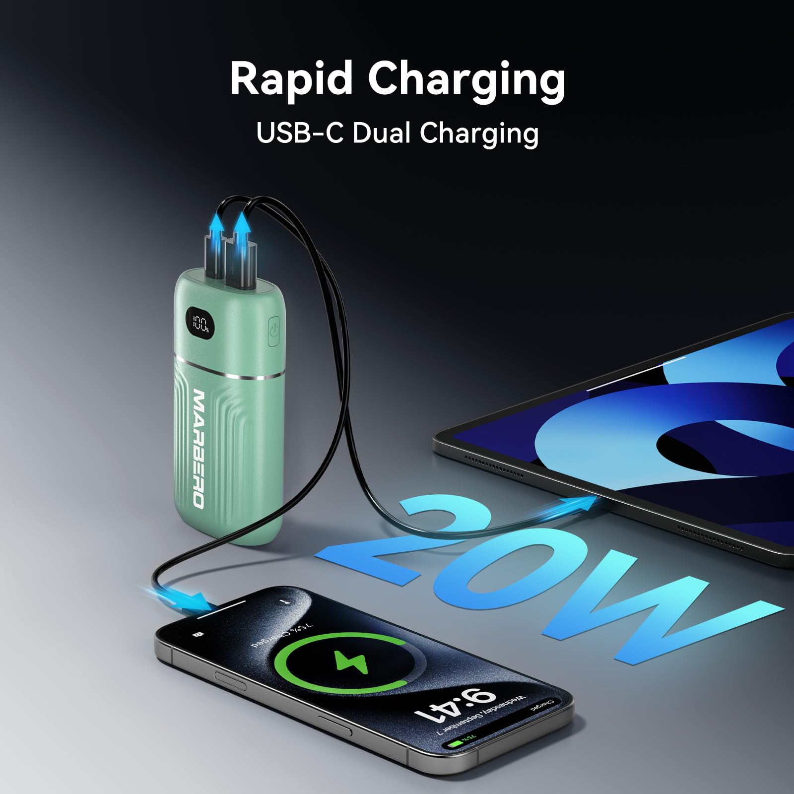 Marbero 10000Mah Cell Phone Battery Bank 18W Usb C In & Out High-Speed Charging Battery Pack Phone Charger Portable Compatible W