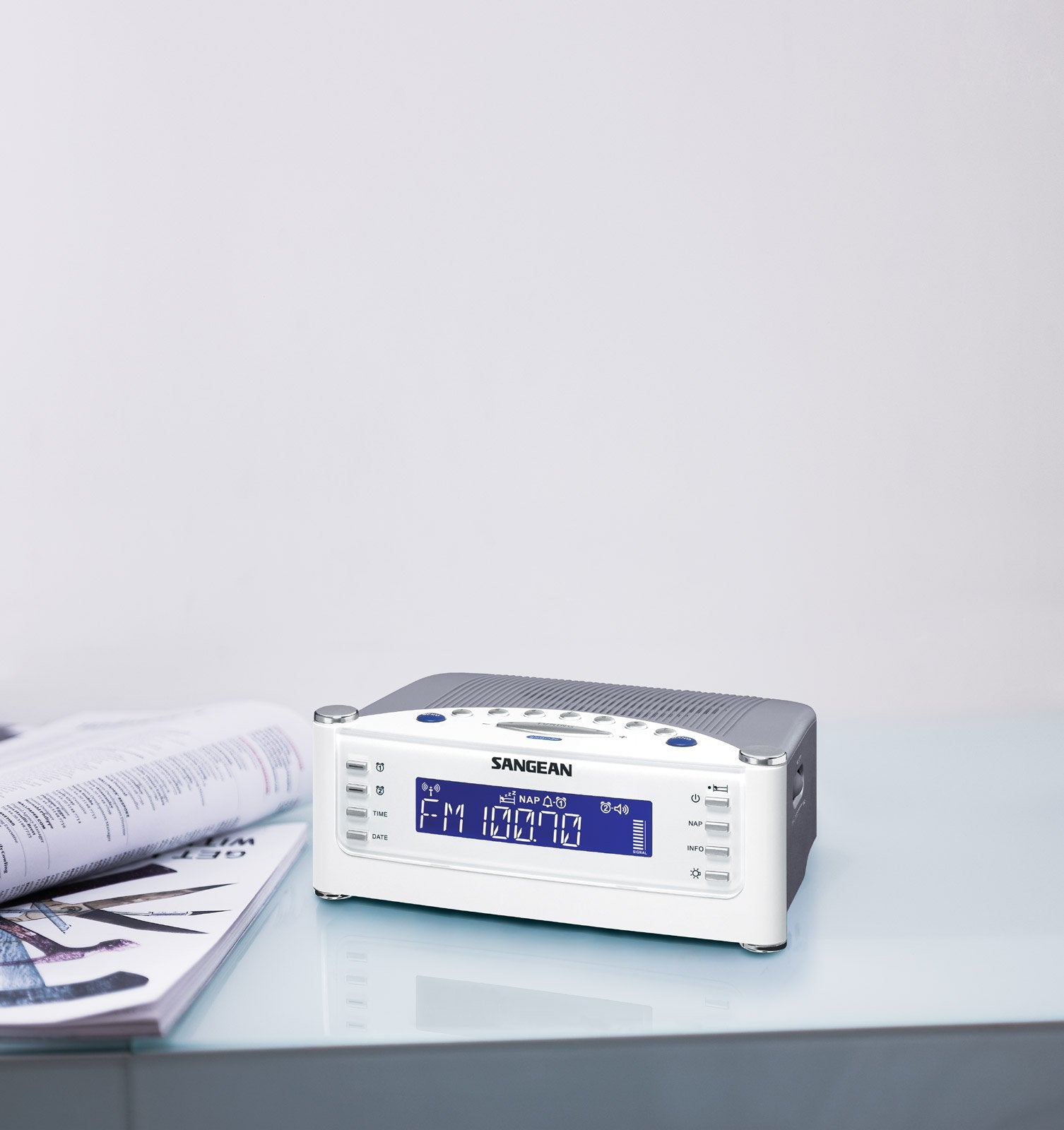 Sangean All In One Weather Atomic Am/Fm Dual Alarm Clock Radio With Large Easy To Read Backlit Lcd Display