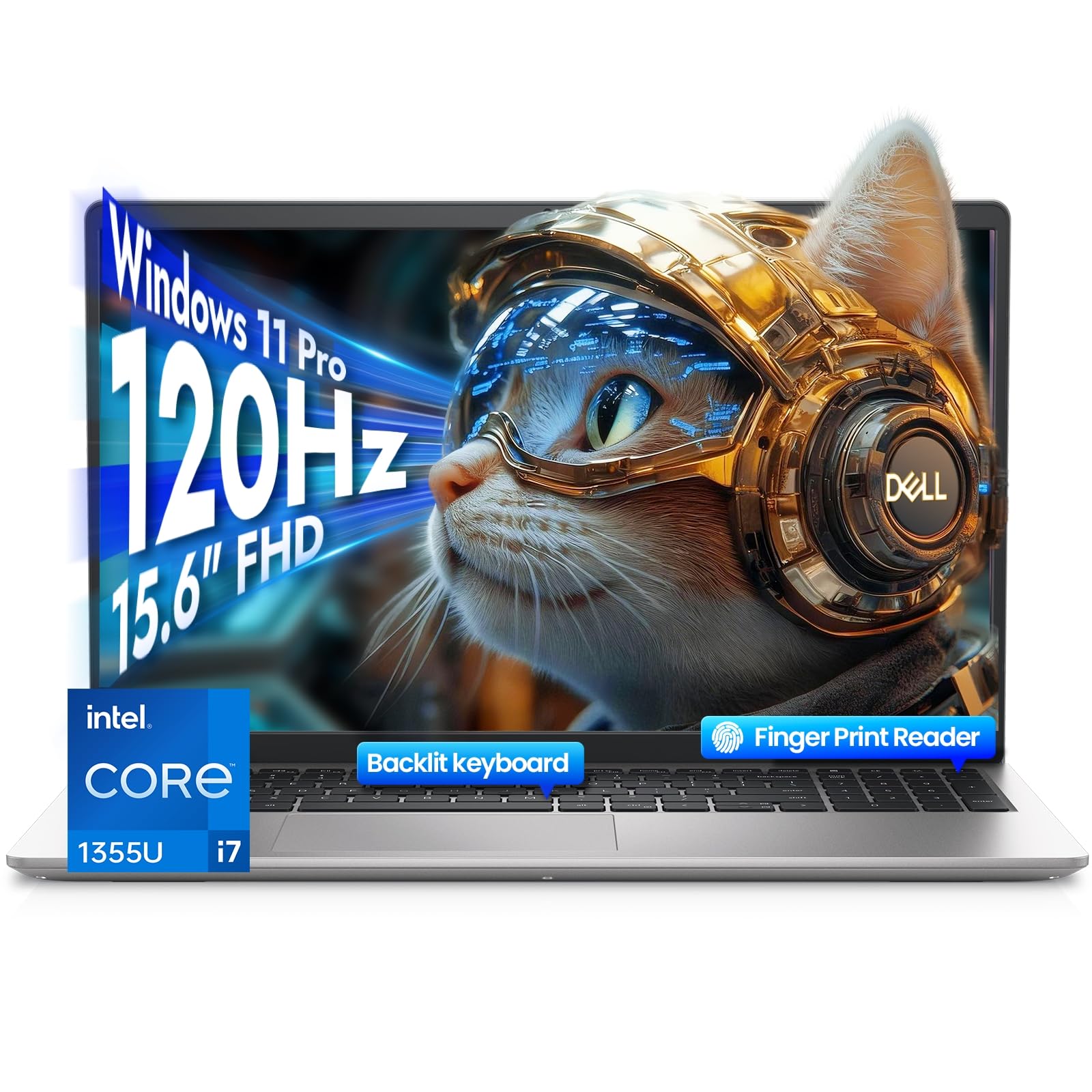 Dell 15.6-Inch Business & Student Laptop - Intel 10-Core i7-1355U, FHD 120Hz Display, Fingerprint Reader, Privacy Camera, Backli