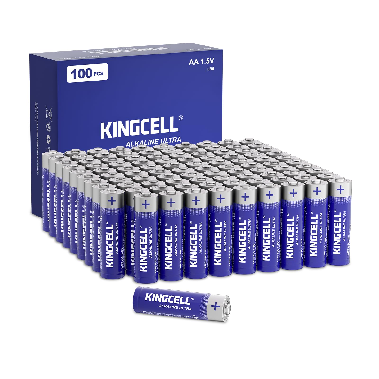 KINGCELL AA Batteries 100 Pack, Ultra Long-Lasting 1.5V Alkaline Battery Bulk, Double AA Batteries Leakproof Design 10-Year Shel