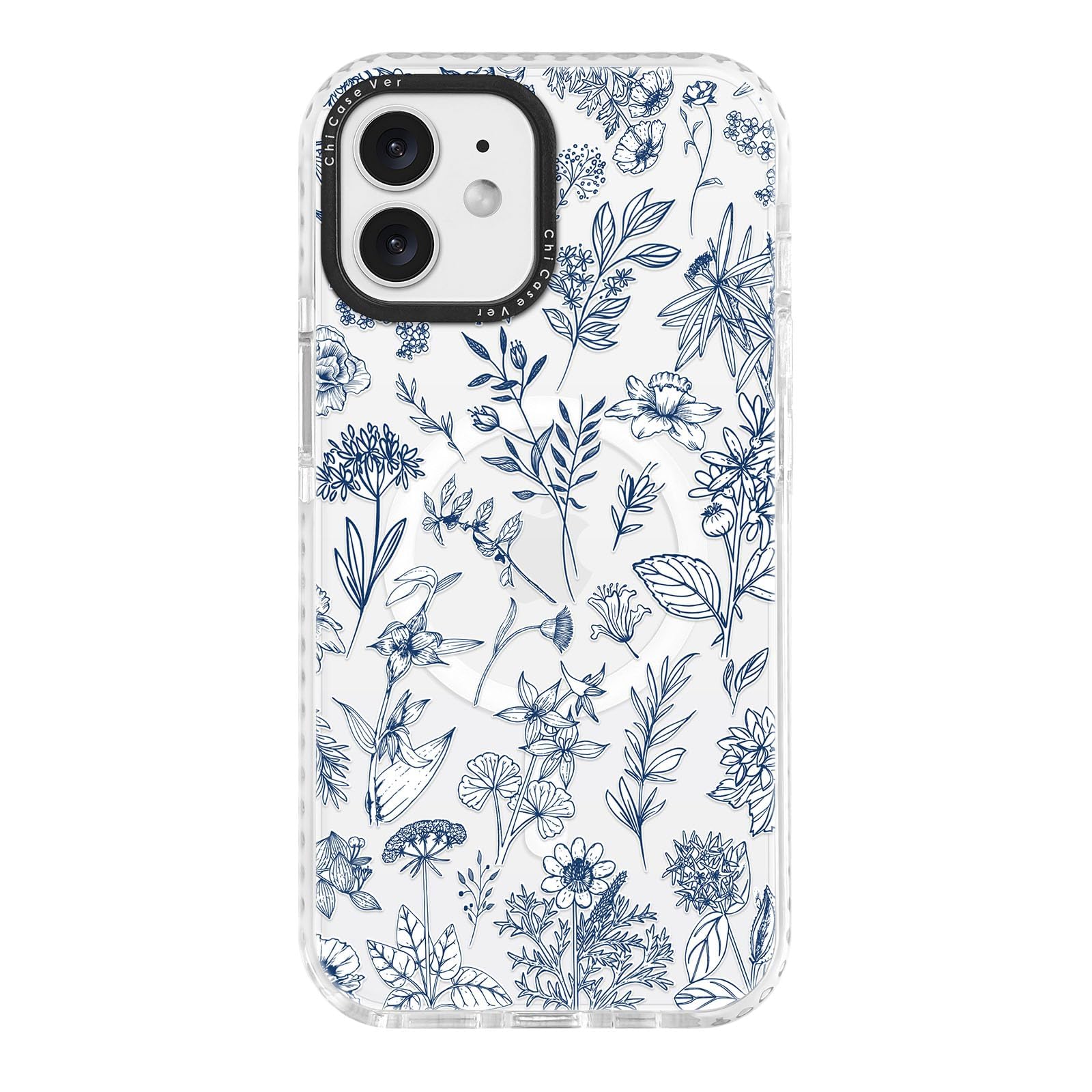 ChiCaseVer for iPhone 12 & iPhone 12 Pro Case, Blue White Floral Botanical Pattern, Elegant Soft Slim TPU Compatible with MagSaf