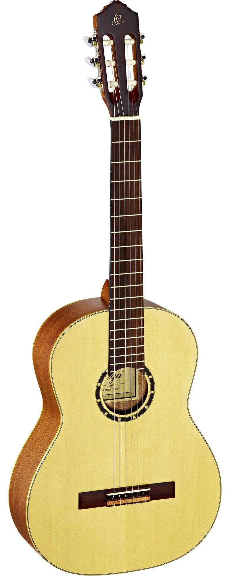 Ortega Guitars 6 String Family Series Full Size Nylon Classical Guitar W/Bag, Right, Spruce Top-Natural-Satin, (R121)