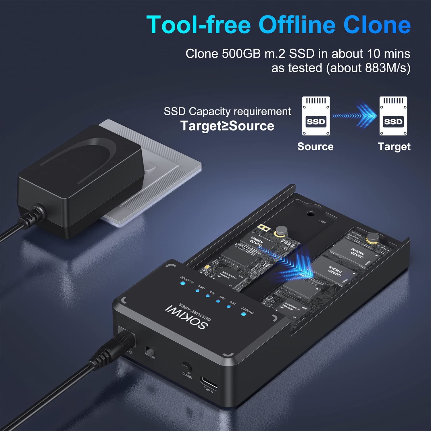 Nvme M.2 Duplicator Dual Bay Offline Clone Tool Free, 10Gbps Nvme Docking Station With Cooling Fan ,Nvme M.2 Ssd Enclosure For N