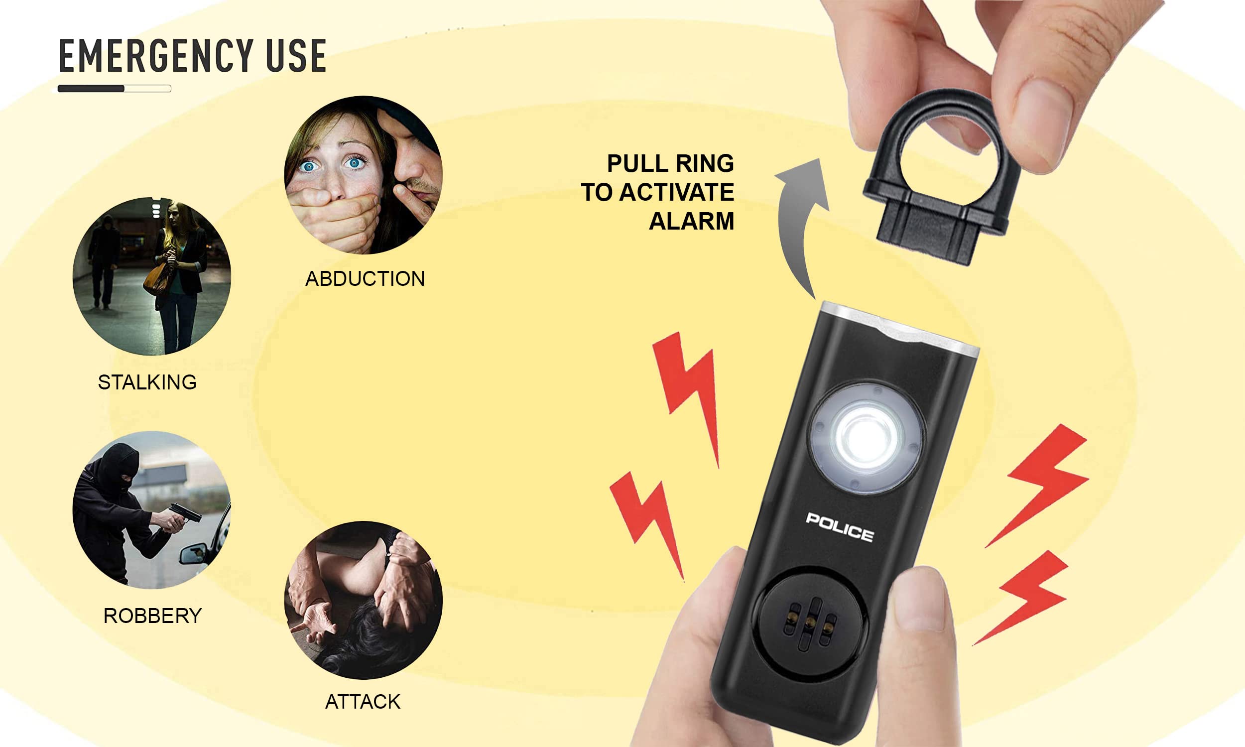 Police Personal Alarm Keychain For Women   130Db Siren Alarm, Led Flashlight With Strobe Light Rechargeable Safety Alarm  Black