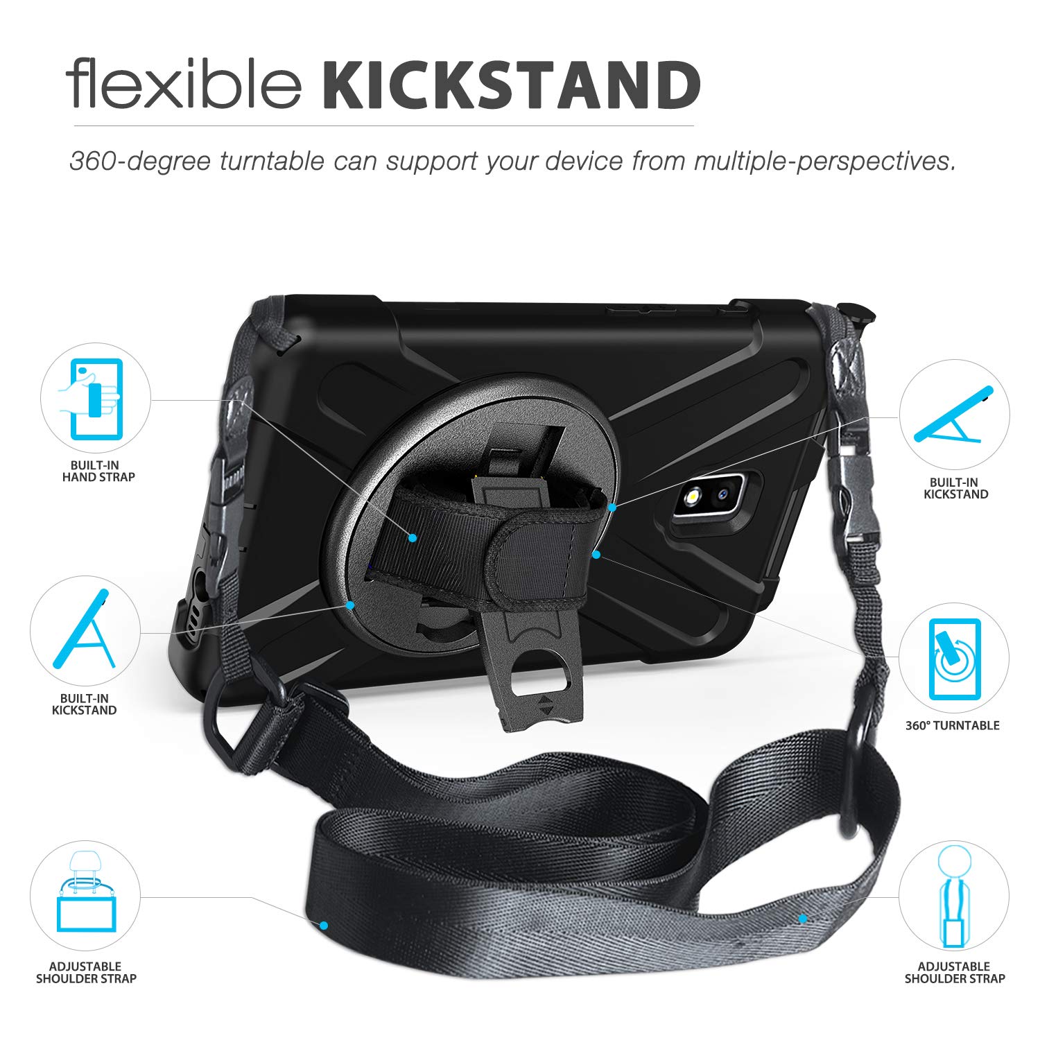 Braecn For Galaxy Tab Active 2 Case,Heavy Duty Shockproof Case With 360 Degree Rotating Handle Hand Strap/Kickstand And Carrying