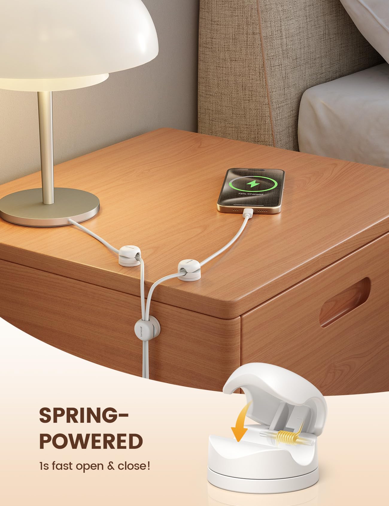 6Pack Cord Organizer, [1S Lock] Spring Cable Clips   [Upgrade Rotatable] Lamicall Cord Holder Management, Desk Phone Charger Hol