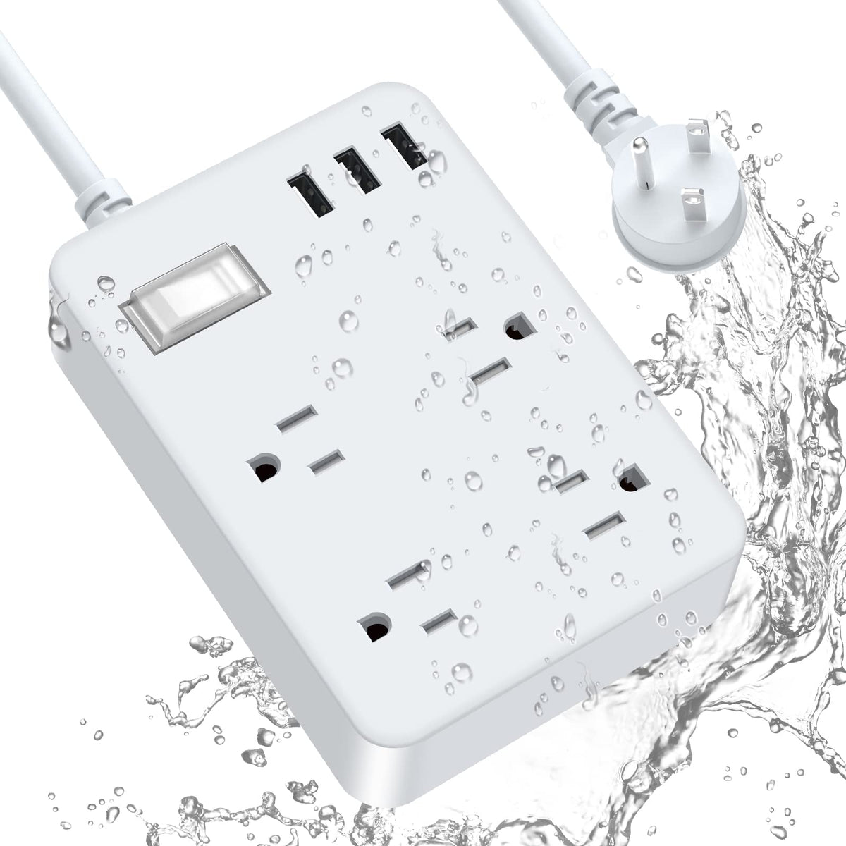 Jgstkcity Outdoor Waterproof Power Strip, 4 Flat Plug Outlets And 3 Usb Ports, Mountable Weatherproof Surge Protector, Multi Out