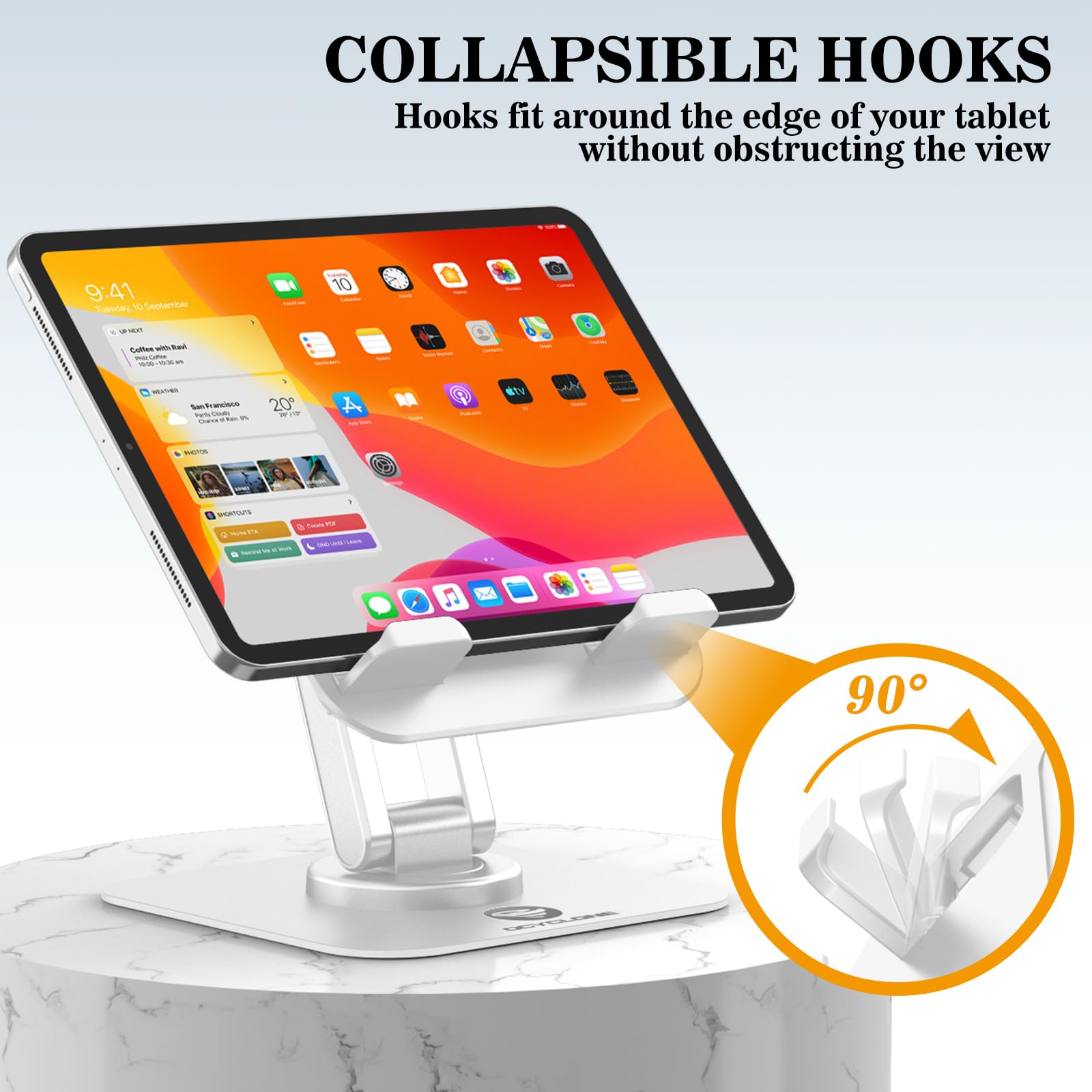 Ocyclone For Ipad Stand For Desk 360 Rotating Adjustable Portable Monitor Tablet Holder, White