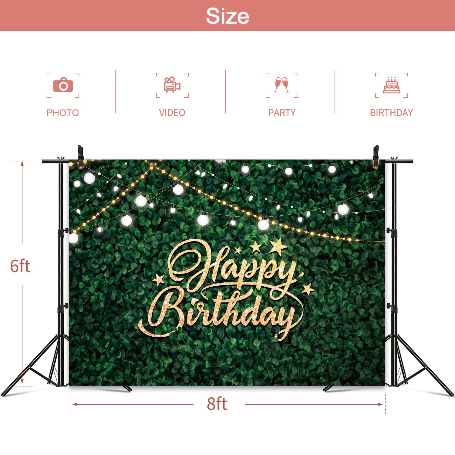 Omifly Green Grass Happy Birthday 8X6Ft Backdrop For Photography Wall Greenery Safari Spring Lawn Leaves Natural Birth Bday Back