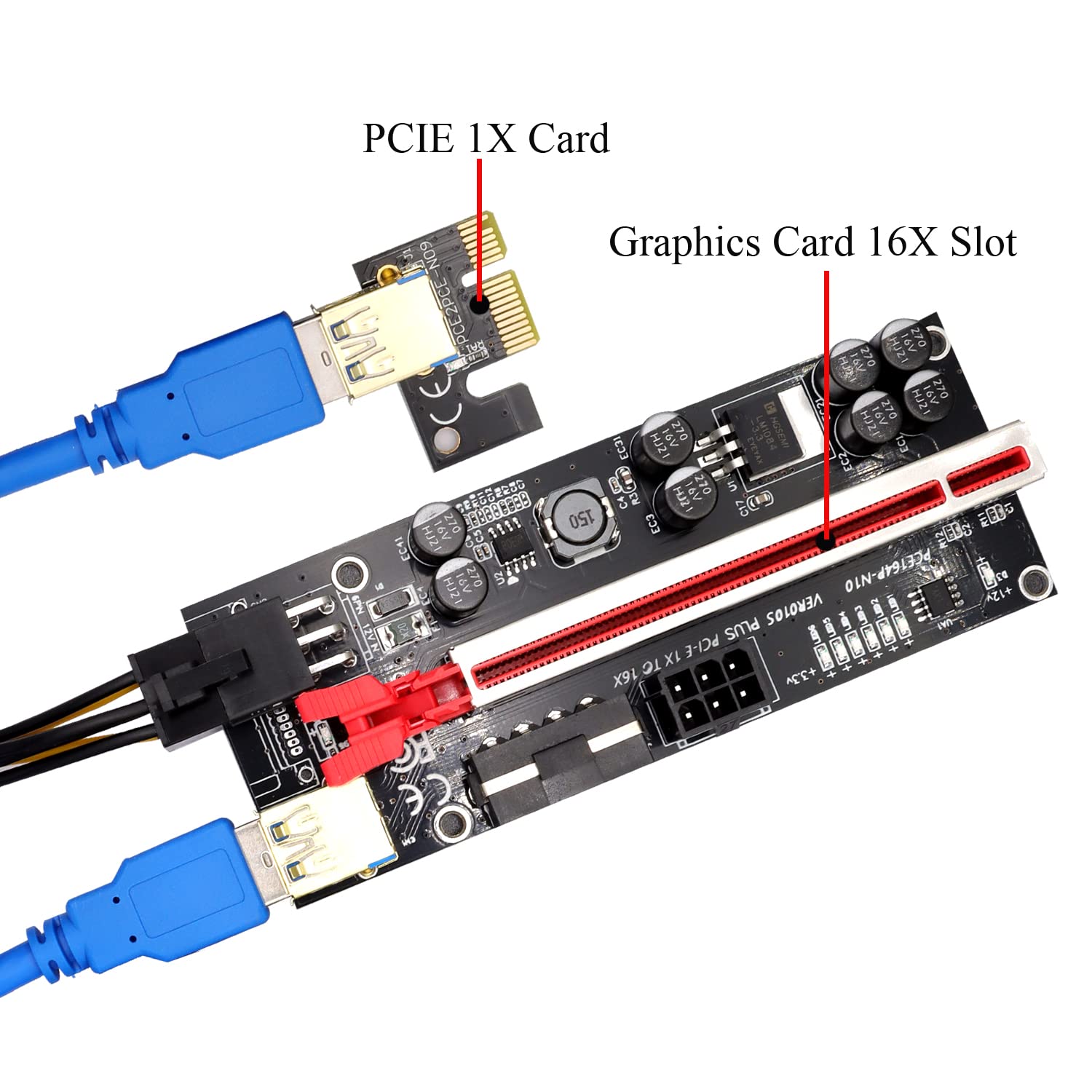 Btbcoin 6 Pack Pci E Riser 010S Gpu Riser Adapter Card Pci Express 1X To 16X Riser Card With 8 Solid Capacitors For Bitcoin Ethereum Mining