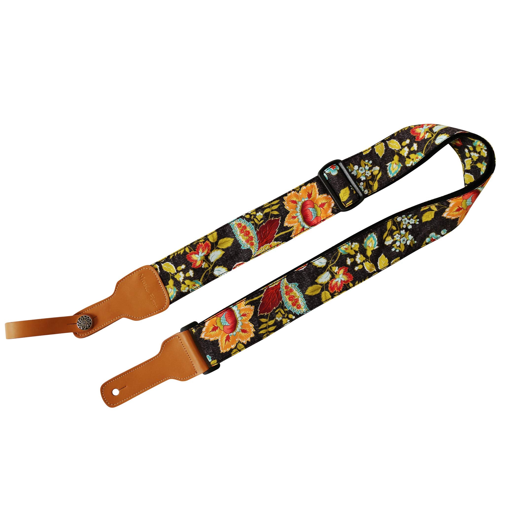 Music First Original Design, 2 Inch Width (5Cm), Vintage French Country Style Floral    Soft Muslin & Genuine Leather Delux Guit