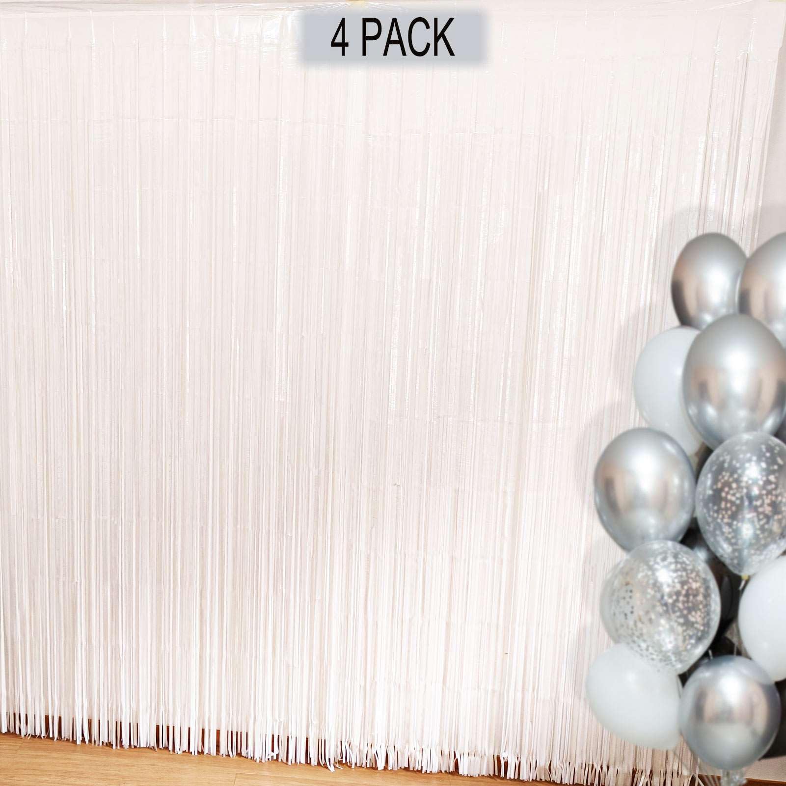 Eufars White Fringe Backdrop Curtains For Parties   4 Pack Of 3.2X8.2Ft White Streamers Curtain Photo Backdrop For Wedding Birth