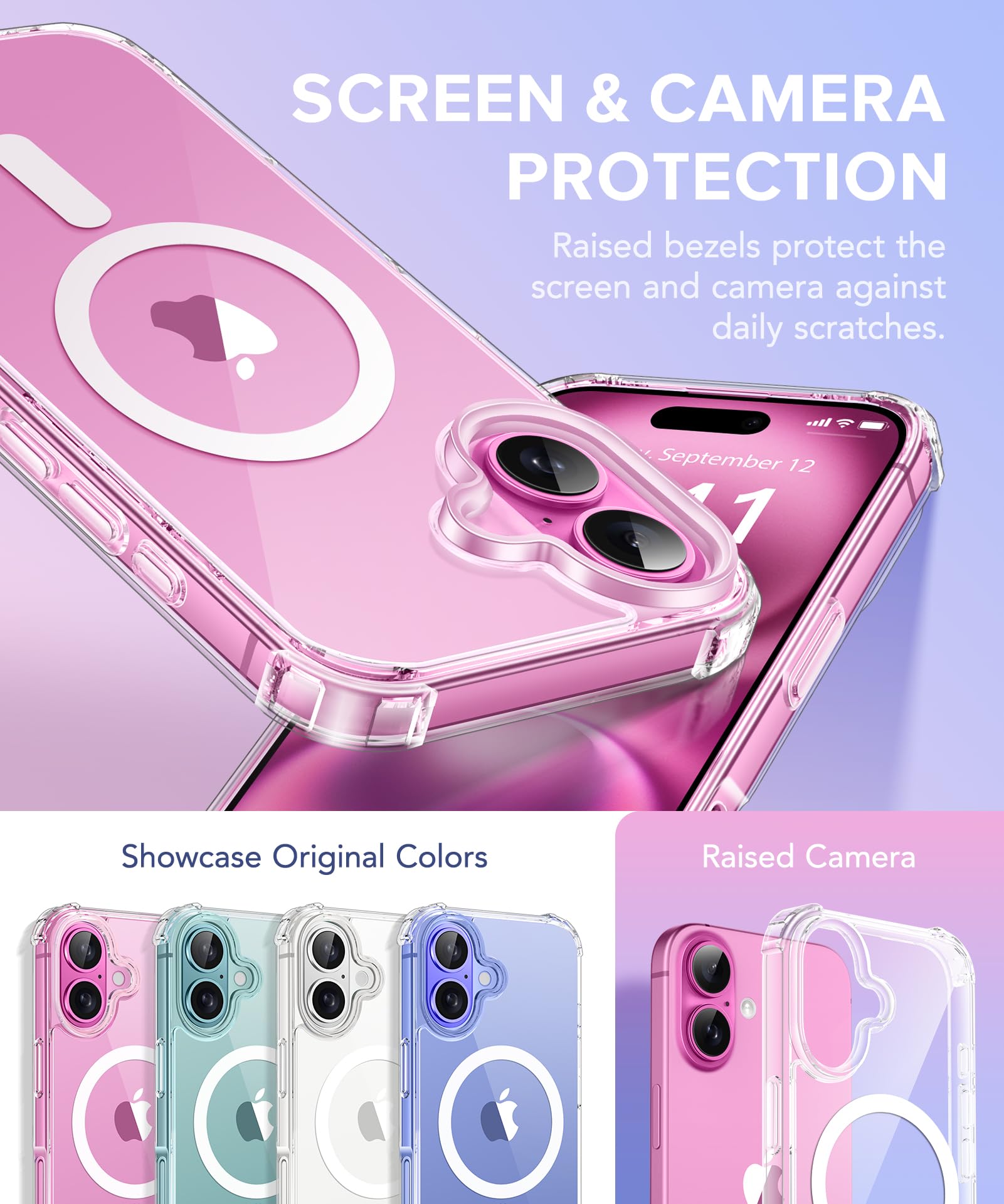 Berfy Compatible With Iphone 16 Plus Case, [5 In 1] With 2X Screen Protector + 2X Camera Lens Protector, [Non Yellowing] Crystal