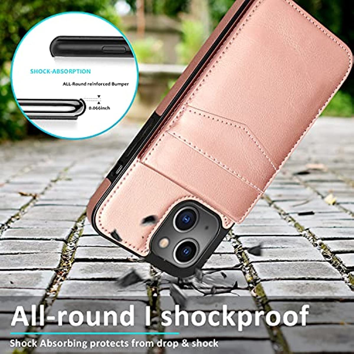 Seabaras Iphone 13 Wallet Case With Credit Card Holder For Women Men Pu Leather Wallet Case For Iphone 13 Case 6.1 Inch (Rose Go