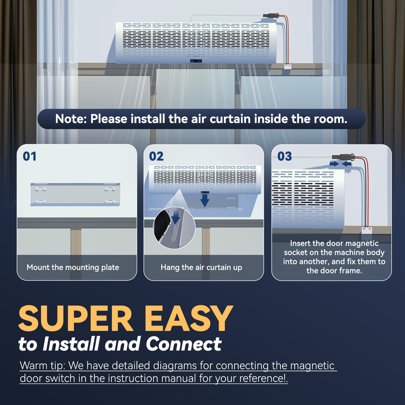 Hanchen 40 Inch Air Curtain ?2025 New Version? Magnetic Door Switch 2 Speeds 1527/1292 Cfm Uncooled&Unheated Remote Control Supe