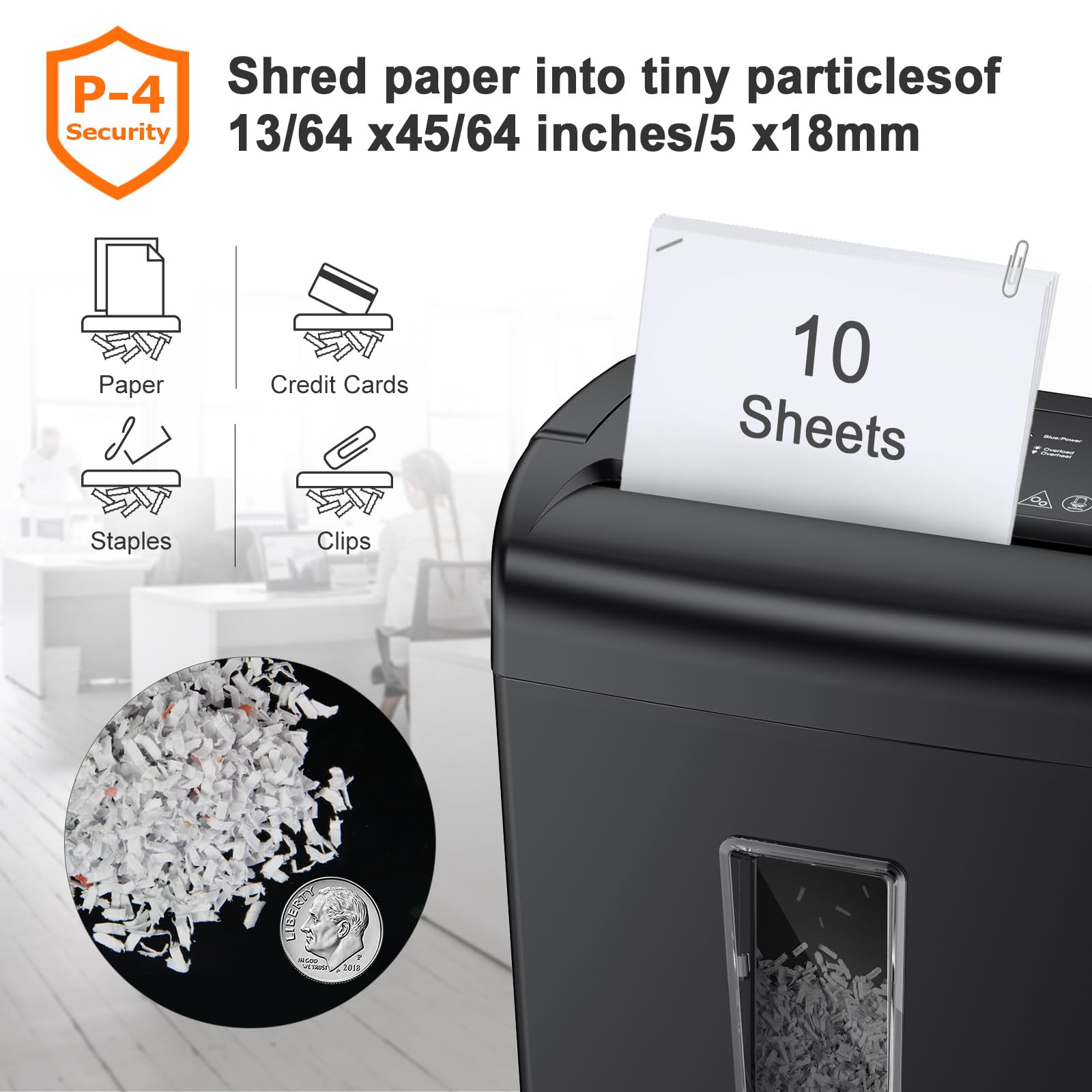 Bonsaii 10 Sheet Cross Cut Paper Shredder, 5.5 Gal Home Office Heavy Duty Shredder For Credit Card, Staple, Clip With Transparent Window(C209 D)