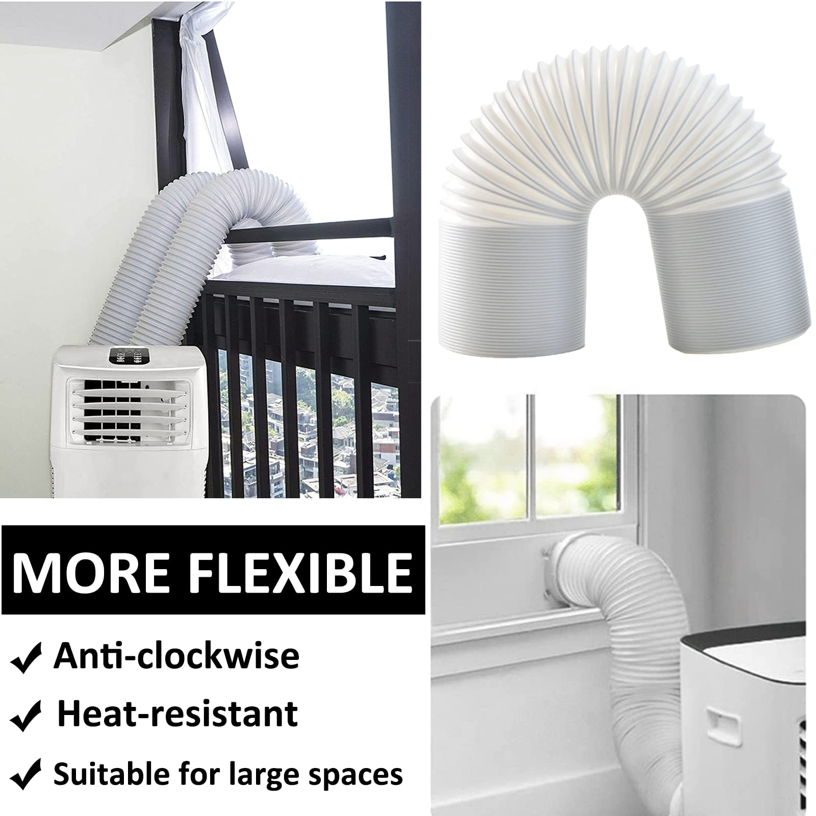 Fubinina Portable Air Conditioner Hose, Ac Hose With 5.9'' Diameter, Anti Clockwise Thread Length Up To 80'' Ac Exhaust Hose For