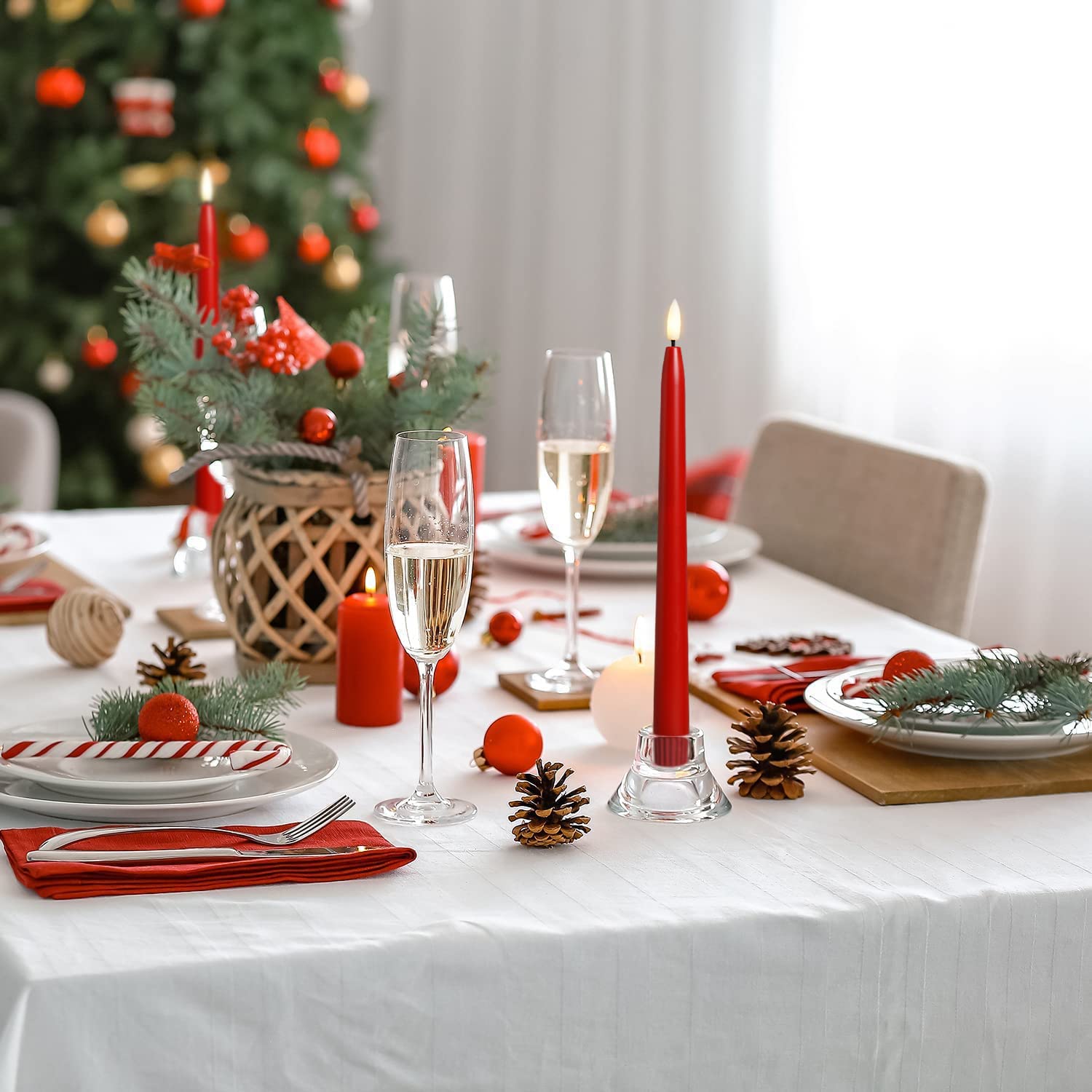 Stmarry Red Flameless Taper Candles With Remote Control   11 Inch Led Candlesticks Battery Operated, Realistic 3D Flame With Wic