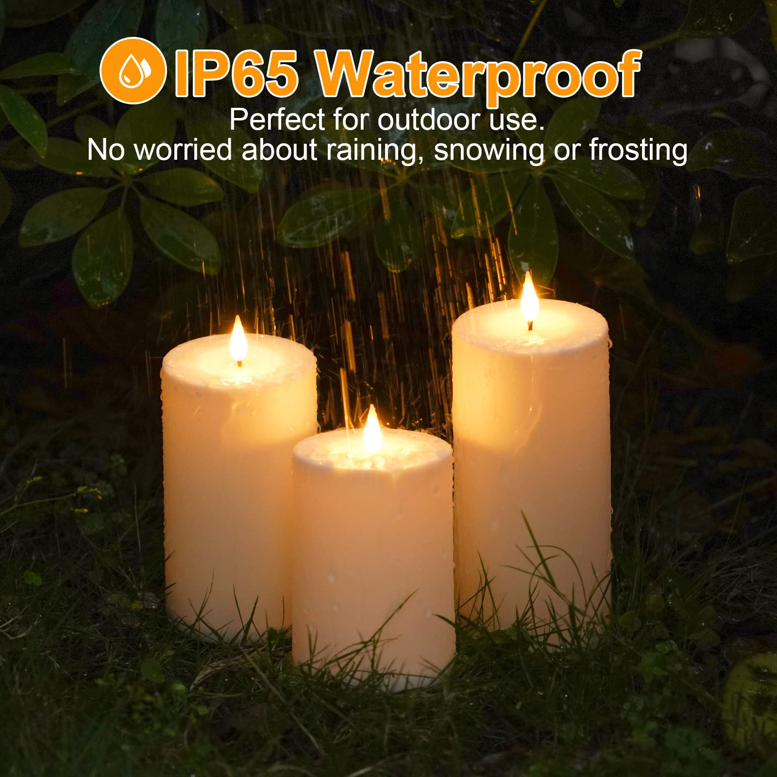 Viodaim Solar Candles Outdoor Waterproof: Flameless Flickering Pillar Led Candles Set Of 3 Dusk To Dawn Rechargeable Sensor Ligh