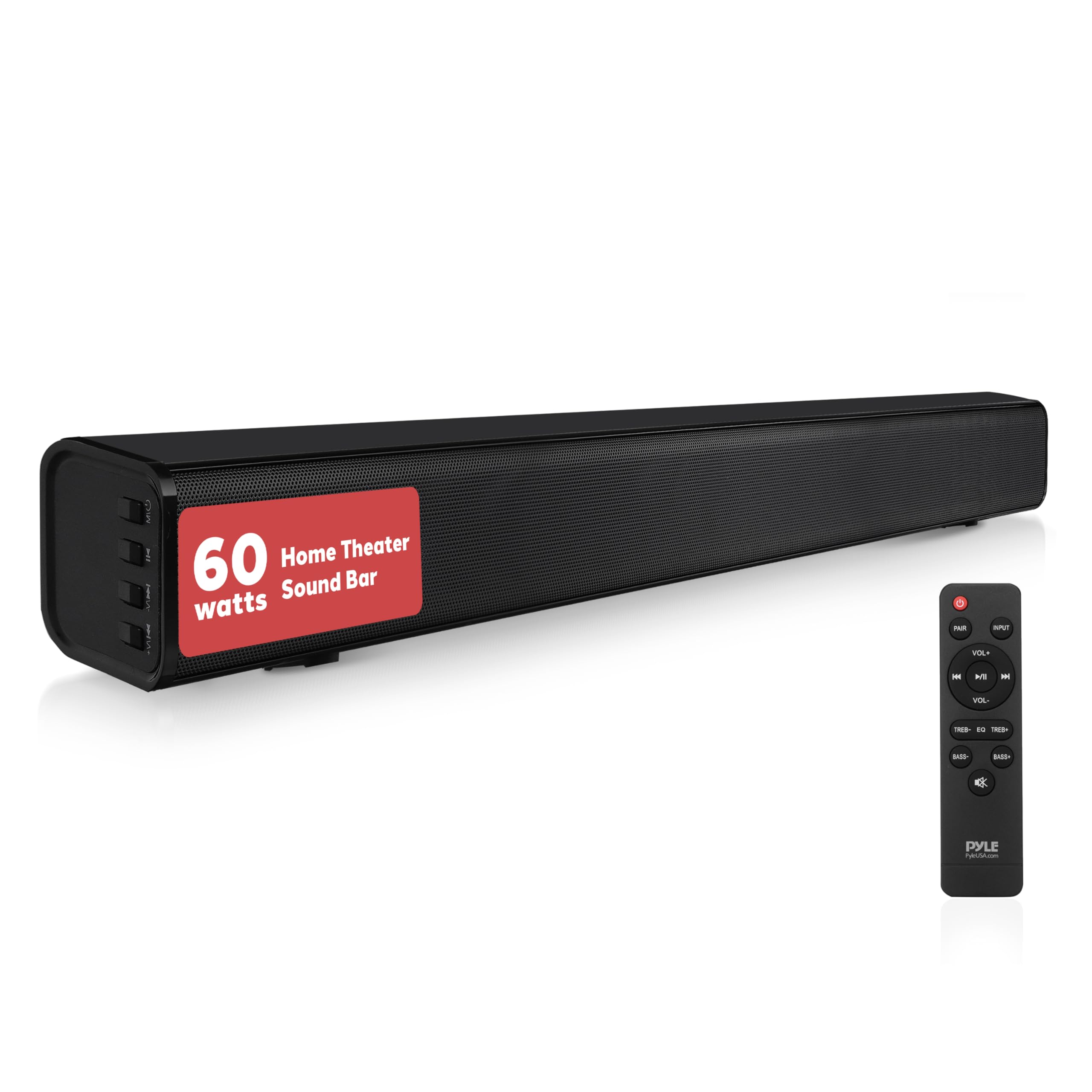 Pyle Wave Base Wireless Bt Soundbar - Compact Tabletop Home Theater Sound System With Aux, Extended Bass, Full-Range Stereo, Tv 