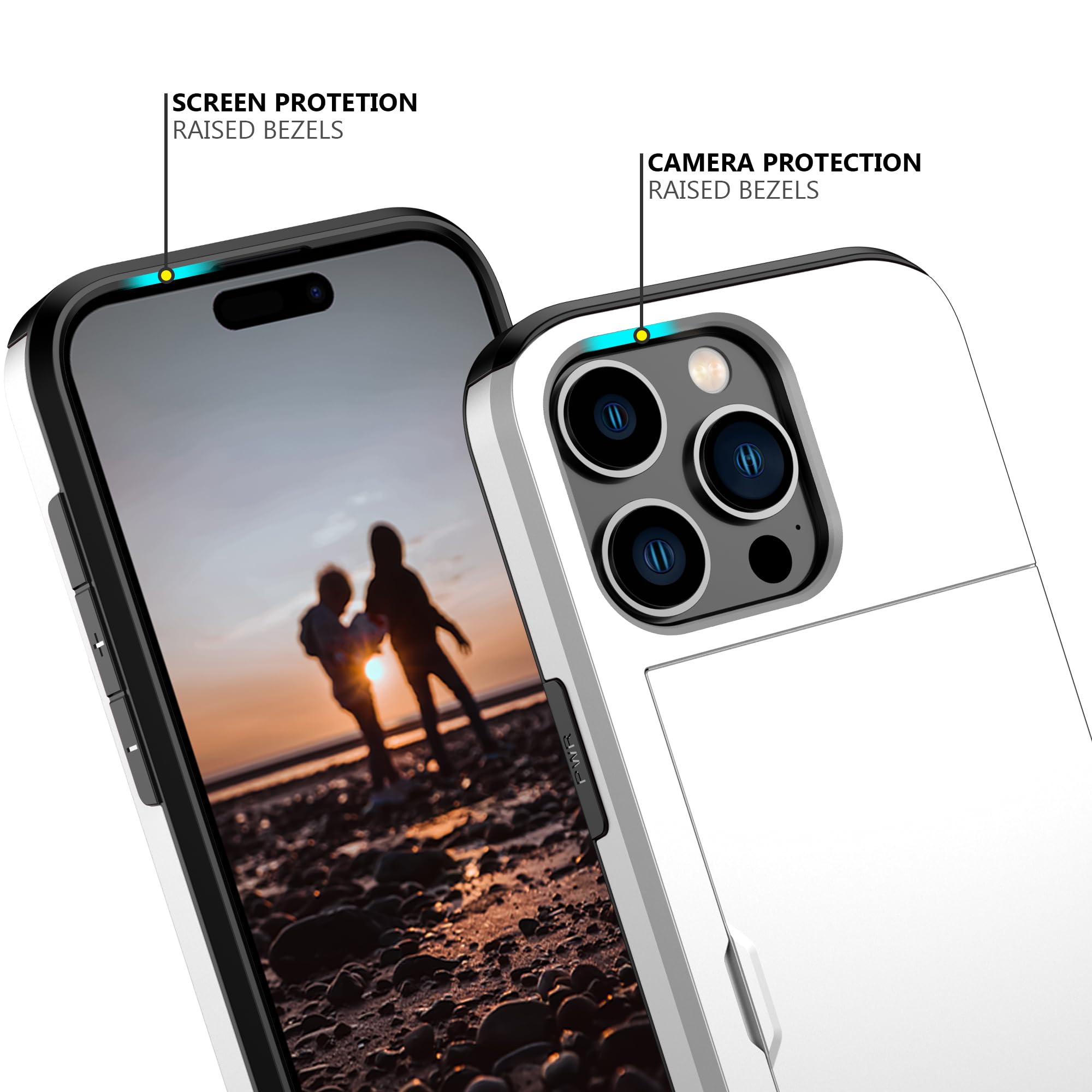 Nvollnoe Compatible With Iphone 15 Pro Case With Card Holder Heavy Duty Protective Dual Layer Shockproof Hidden Card Slot Slim W