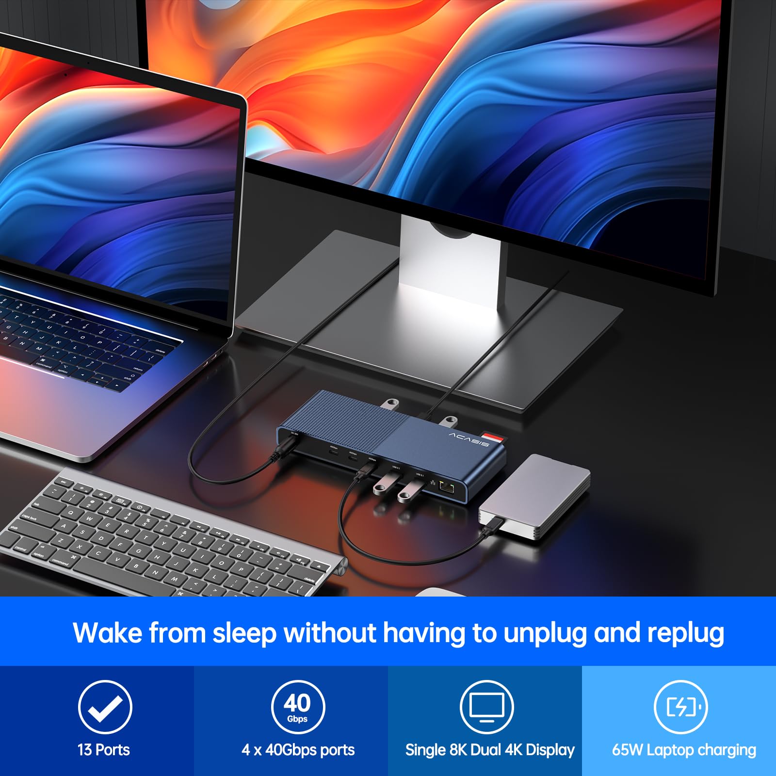 Acasis 40Gbps Dock For Thunderbolt 4/3 Devices, Usb 4 Host Devices, 13 In 1 Laptop Docking Station, Single 8K60Hz Or Dual 4K60Hz Display, 3X40Gbps Port, 2Xusb A 3.1, Gbe, Sd/Tf 4.0, 3.5Mm Audio