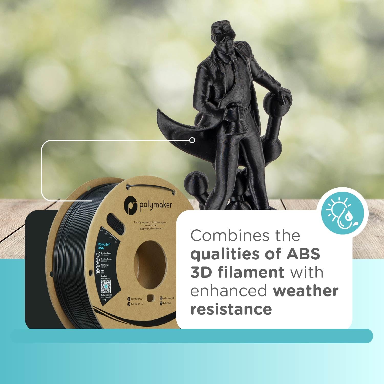 Polymaker Asa Filament 1.75Mm Jet Black Asa, 1Kg Heat Resistant Weather Resistant Asa 1.75 Cardboard Spool   Polylite Asa 3D Pri