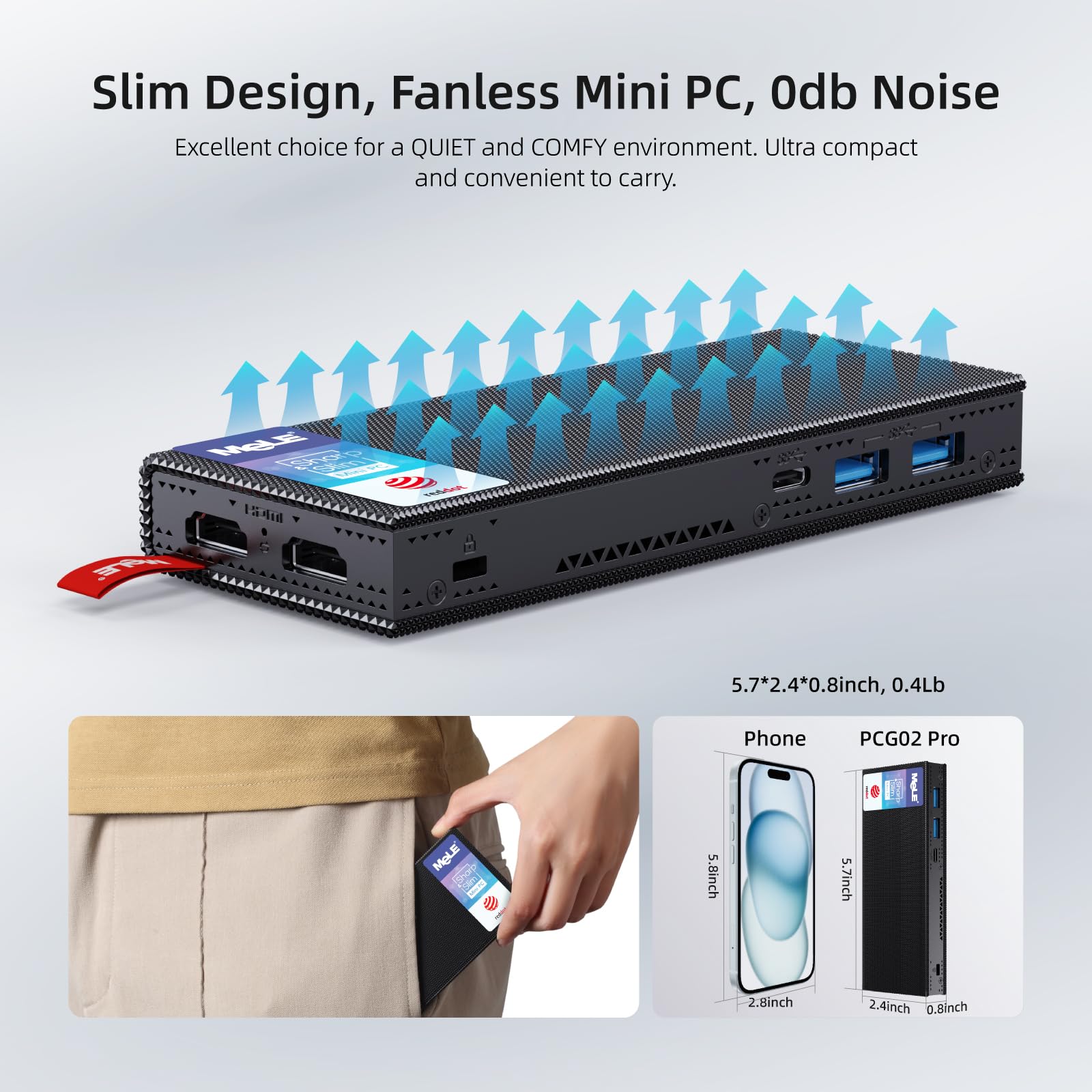 Mele Fanless Mini Pc Stick Pcg02 Pro 12Th Gen Alder Lake   N100(Up To 3.4Ghz), 8Gb Ddr4 Ram 256Gb Desktop Computer Stick Support