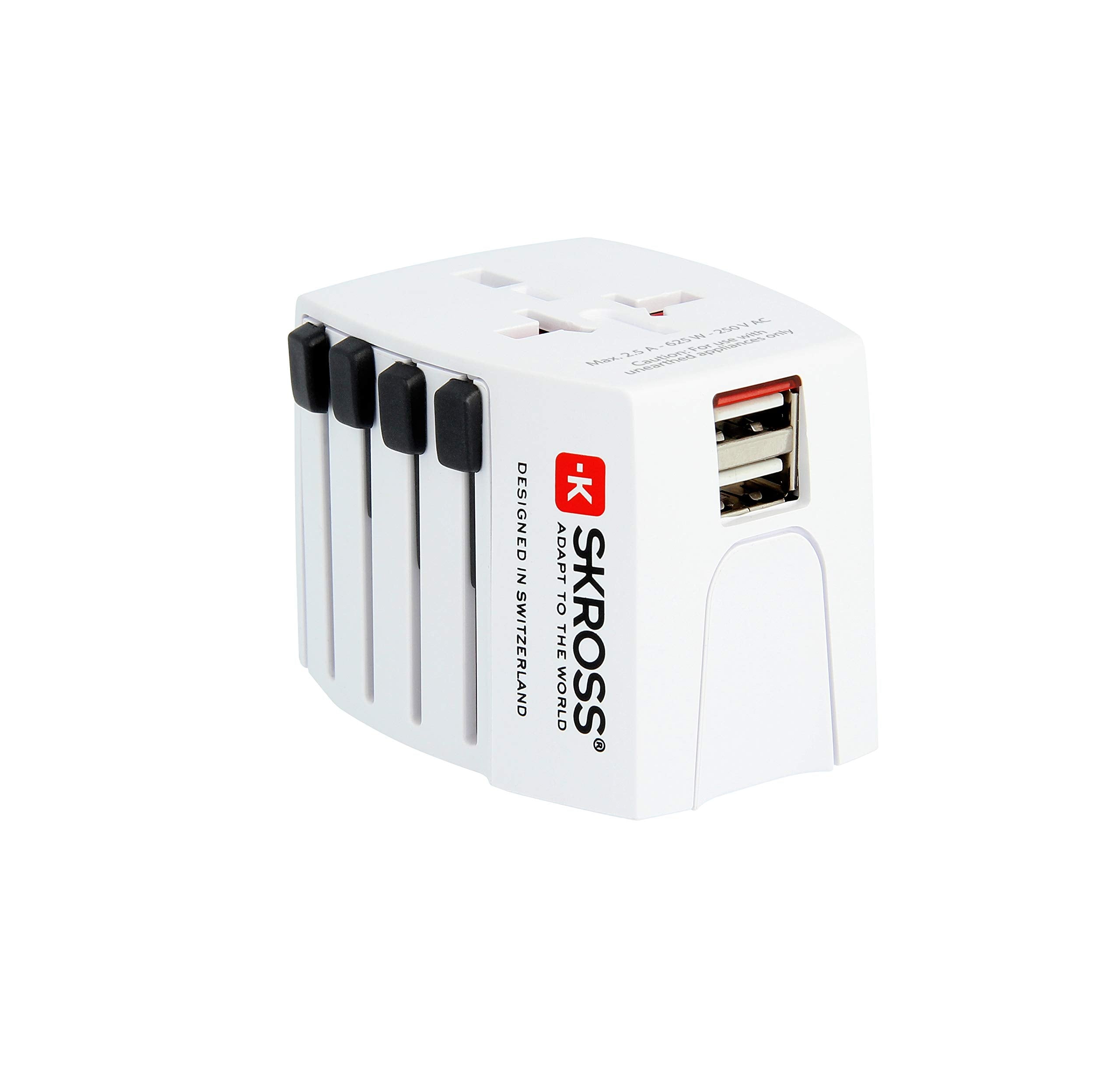 Skross White 1.302930 World Adapter Muv Usb (Type E,Type F) For Ac Adapters, Charges Smartphone And Tablet Simultaneously