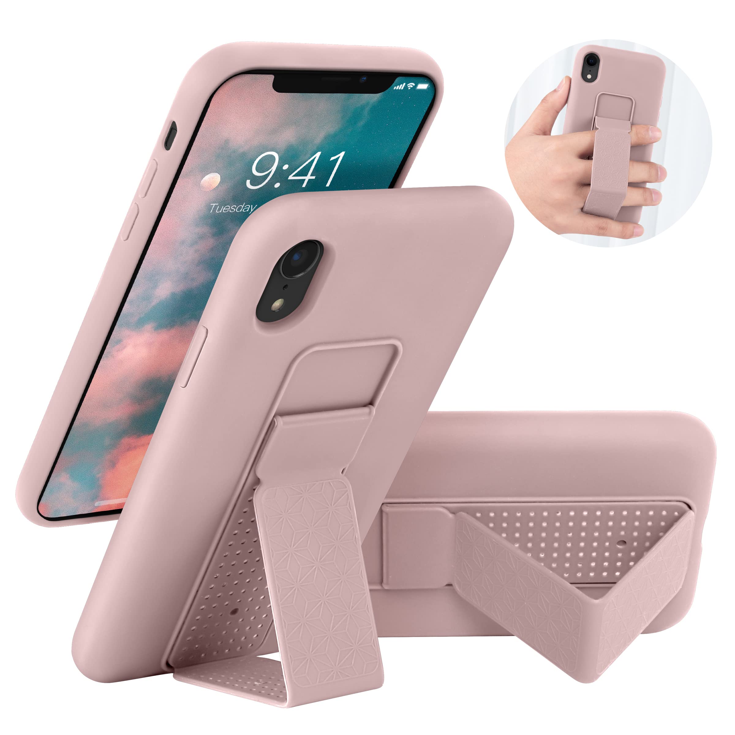 Laudtec Silicone Kickstand Case Compatible With Iphone Xr Case Vertical And Horizontal Stand Hand Strap Metal Kickstand, Flexibl