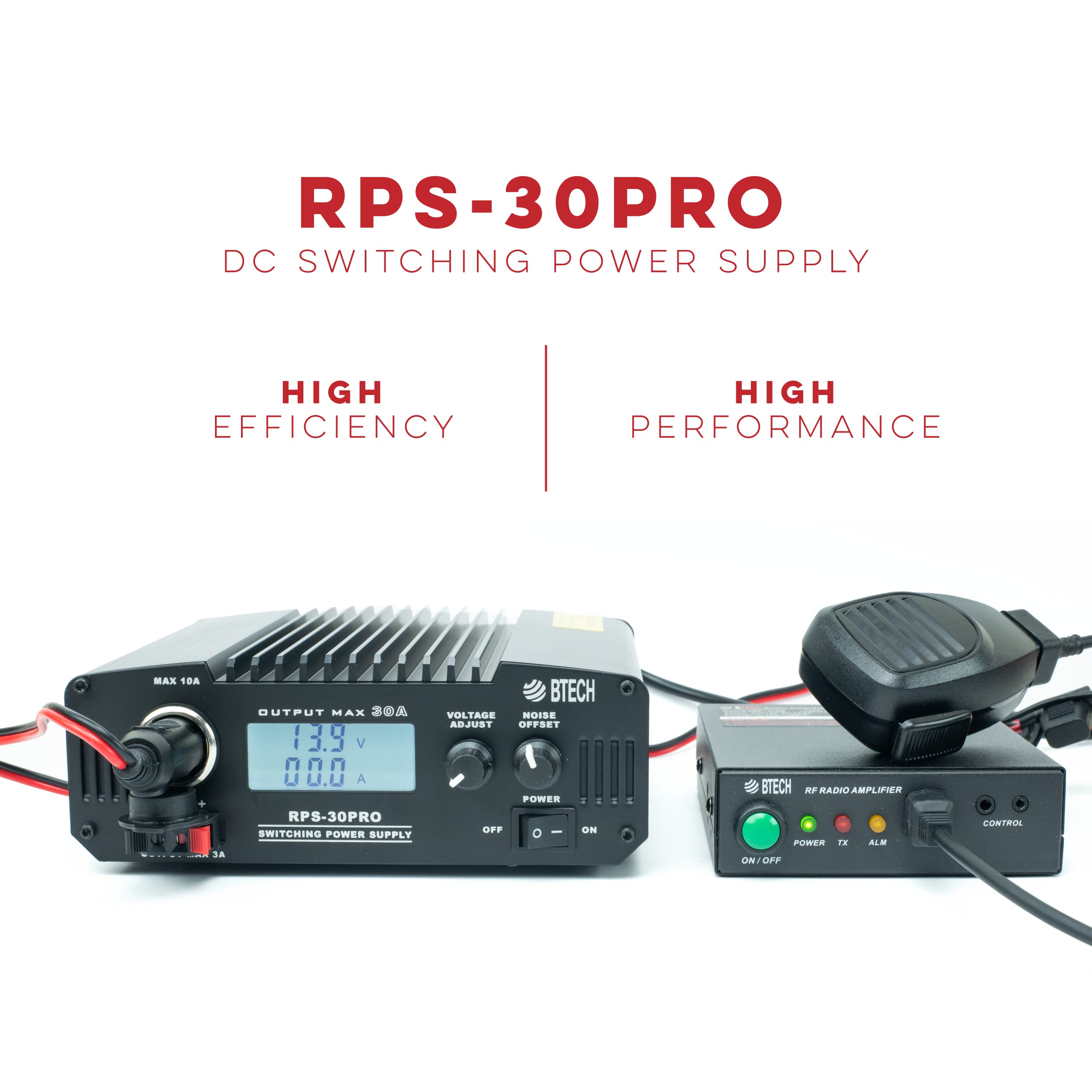 Btech Rps 30Pro 30 Amp Regulated Universal Compact Bench Power Supply, Ac To Dc Power Convertor, 13.8V (9~15Vdc Adjustable) With