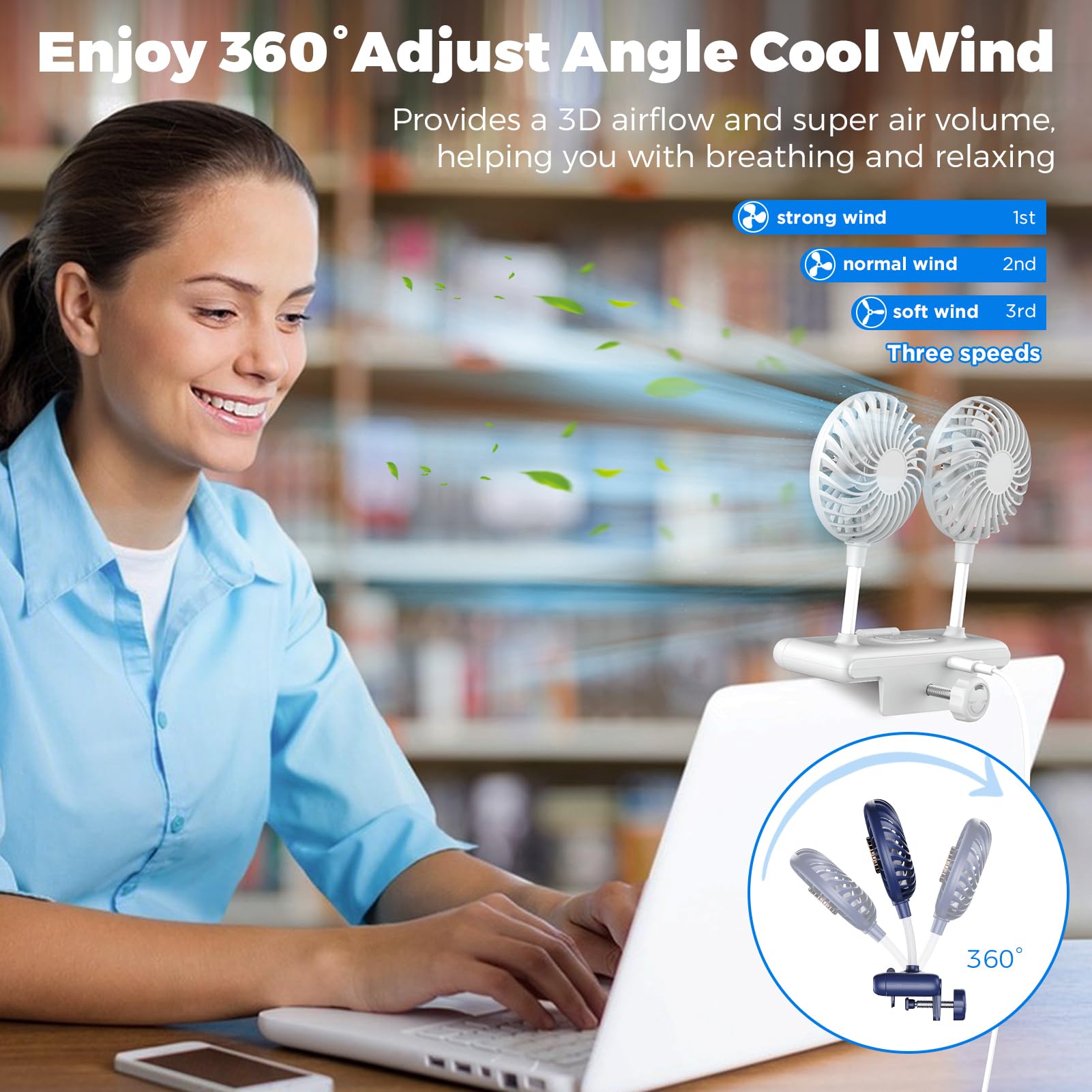 Monitor Light Bar With Fan, Two Head Personal Cooling Fan Monitor Clip Quiet Usb Fan Flip Open Led Lamp, Level 3 Brightness, 3 W