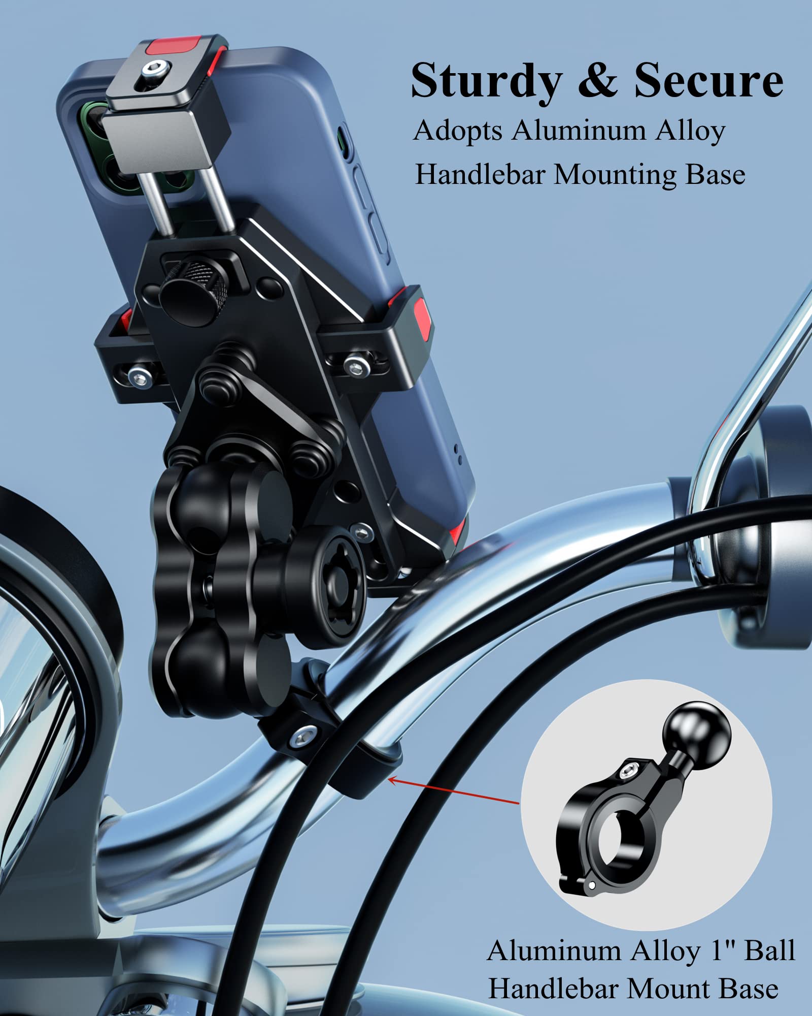 Brcovan Aluminum Alloy Motorcycle Phone Mount With Vibration Dampener & High Speed Secure Lock, Anti Theft Handlebar Cell Phone Holder For Motorcycle Bike Bicycle Scooter Atv, For 4.7'' 7.2'' Phone