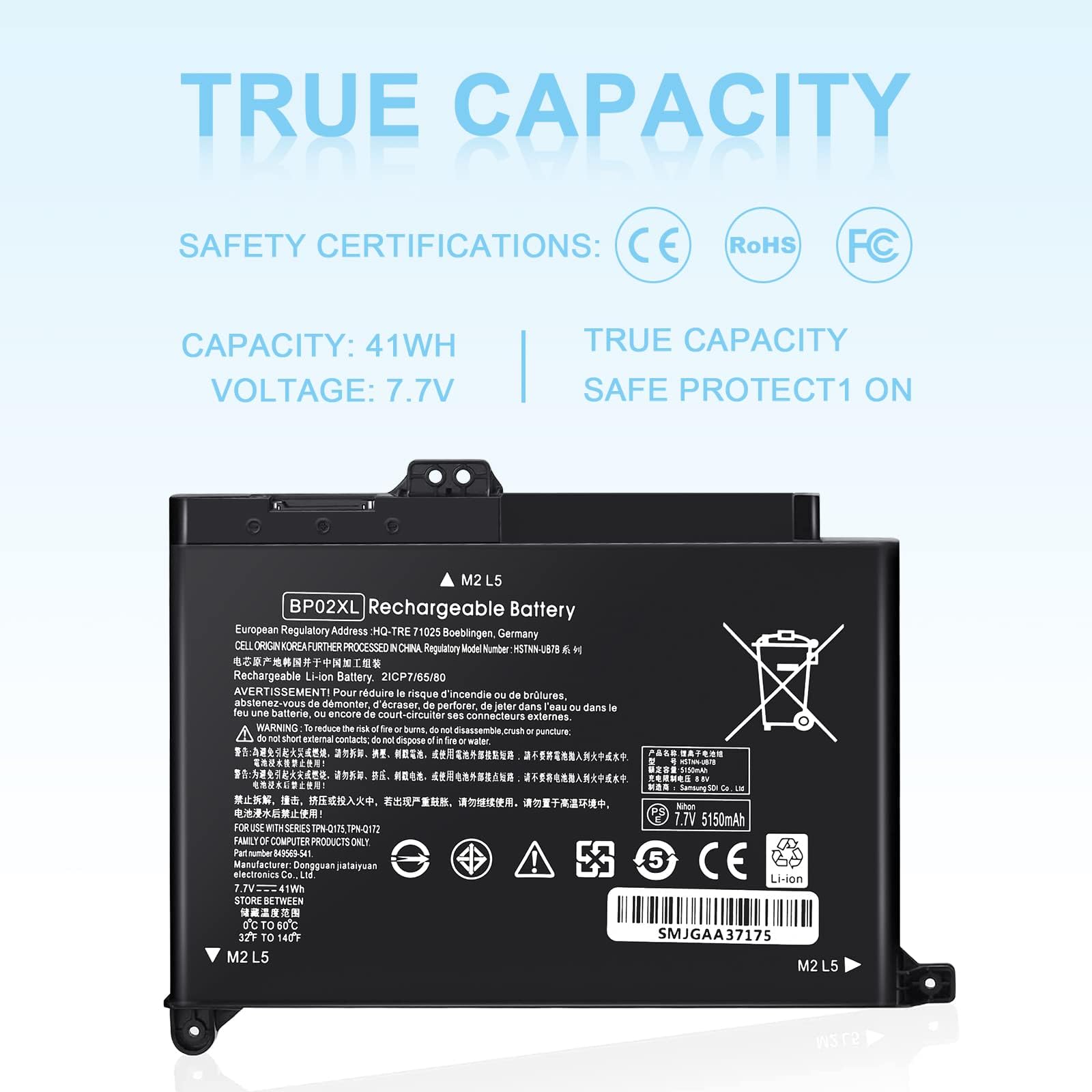 New Replacement Bpo2Xl Bp02Xl 849909 850 Rechargeable Battery For Hp Notebook Pc 15 Au 15 Aw Series 15 Au063Nr 15 Au057Cl 15 Au0