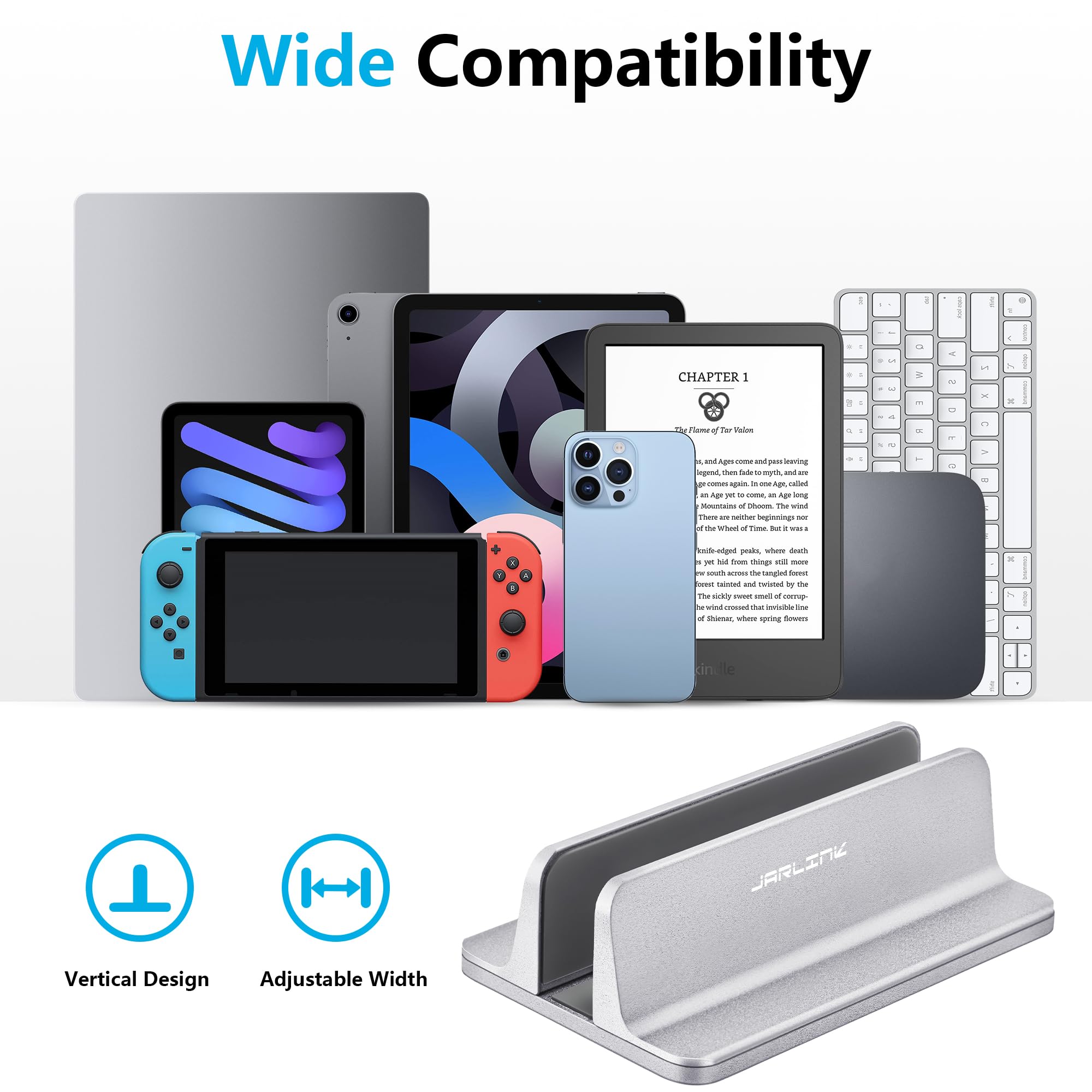 Jarlink Vertical Laptop Stand, Aluminum Laptop Holder Desktop Stand With Adjustable Dock Size (Up To 17.3 Inches) Compatible Wit