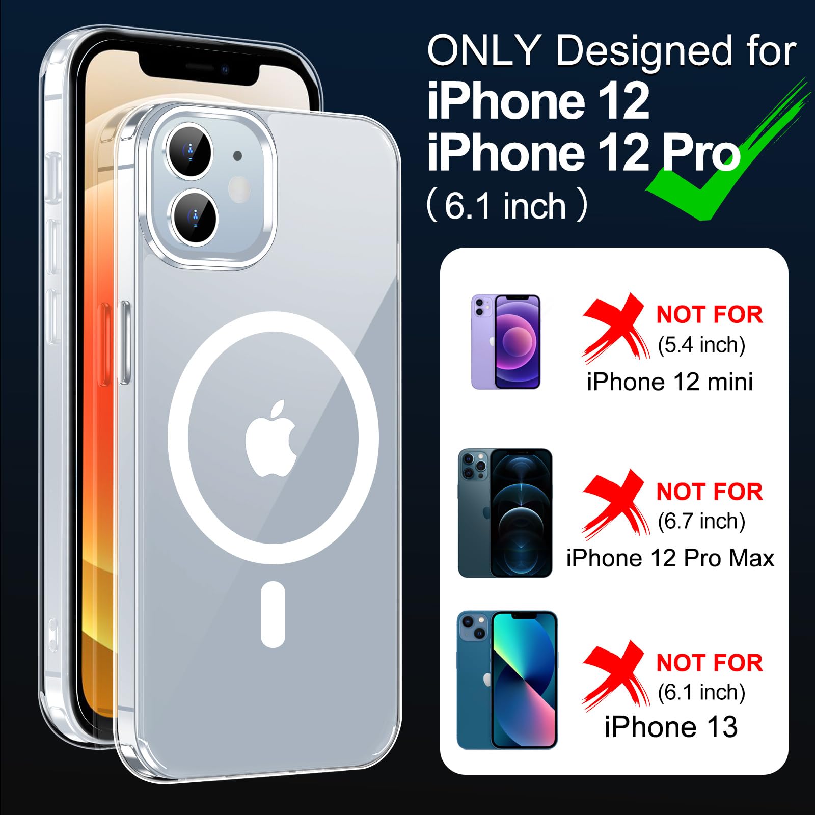 Jaroco For Iphone 12 Case [Compatible With Magsafe] [Anti Yellowing] [Military Grade Protection] Shockproof Slim Thin Magnetic C