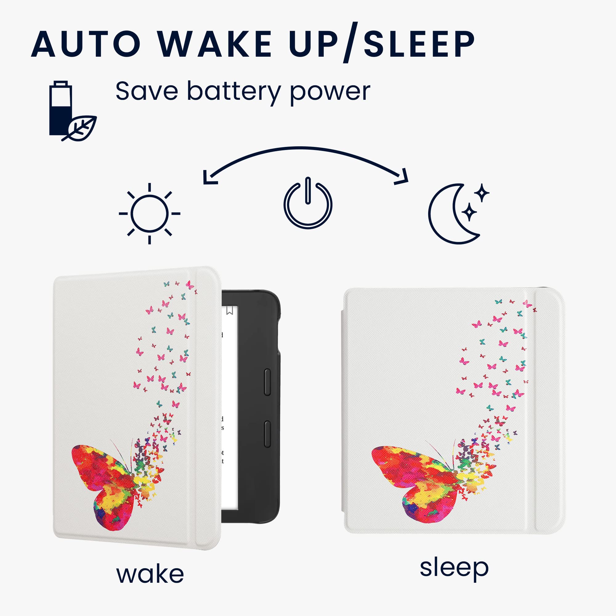 Kwmobile Case Compatible With Kobo Libra 2 Case - Ereader Cover - Butterfly Swarm Multicolor/Dark Pink/White