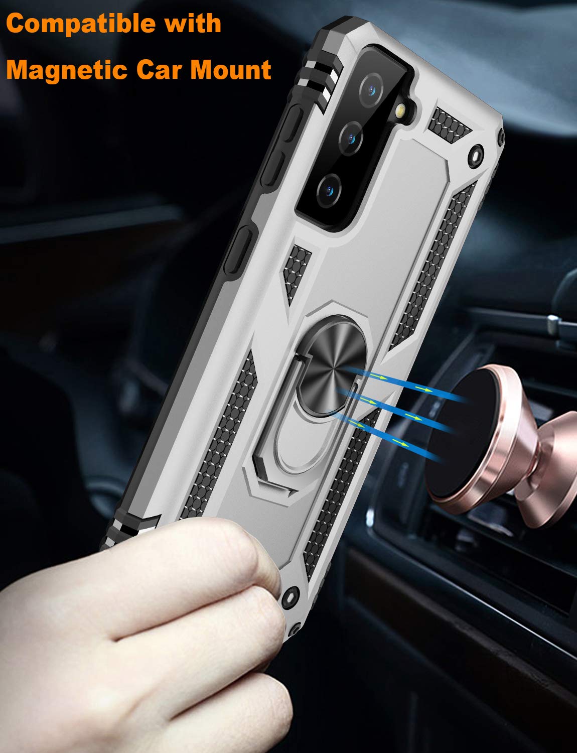 Ikazz For Galaxy S21 Case,Military Grade Shockproof Heavy Duty Protective Phone Cover Pass 16Ft Drop Test With Magnetic Kickstan