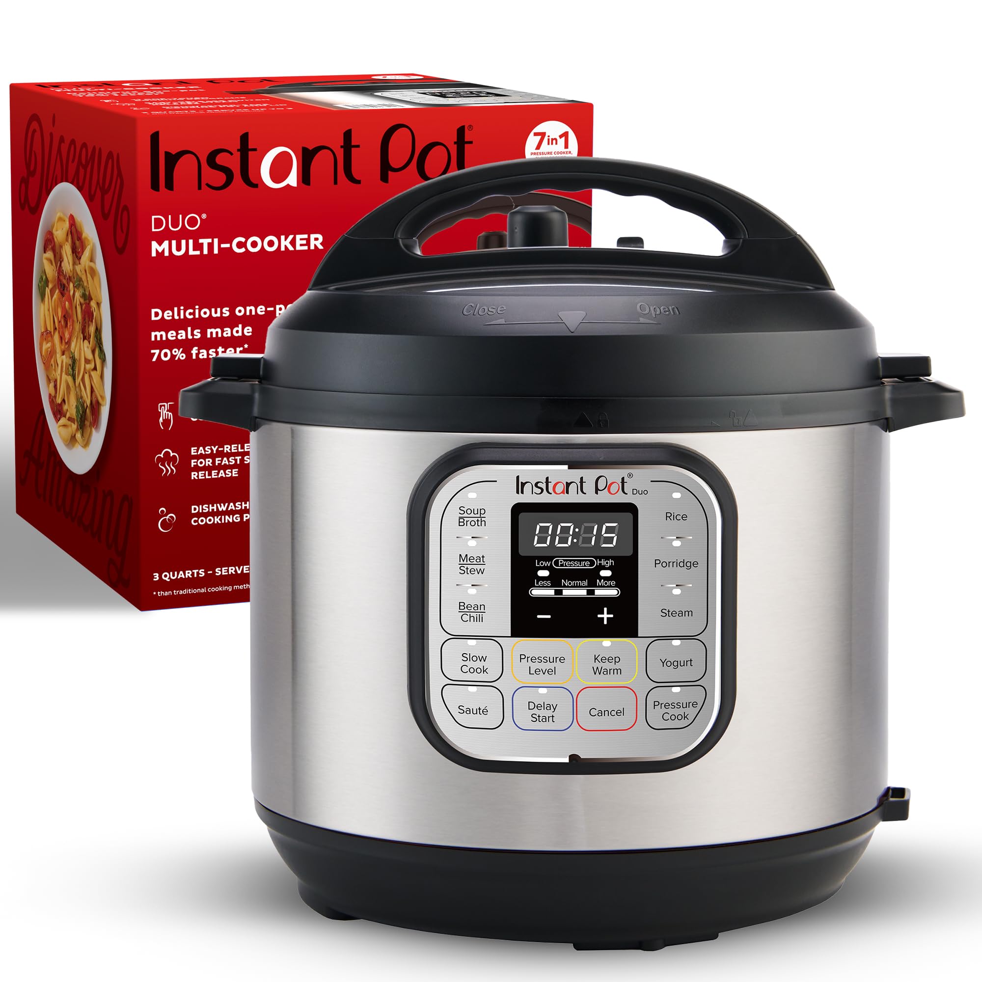 Instant Pot Duo 7 In 1 Mini Electric Pressure Cooker, Slow Rice Cooker, Steamer, Saut�, Yogurt Maker, Warmer & Sterilizer, Includes Free App With Over 1900 Recipes, Stainless Steel, 3 Quart