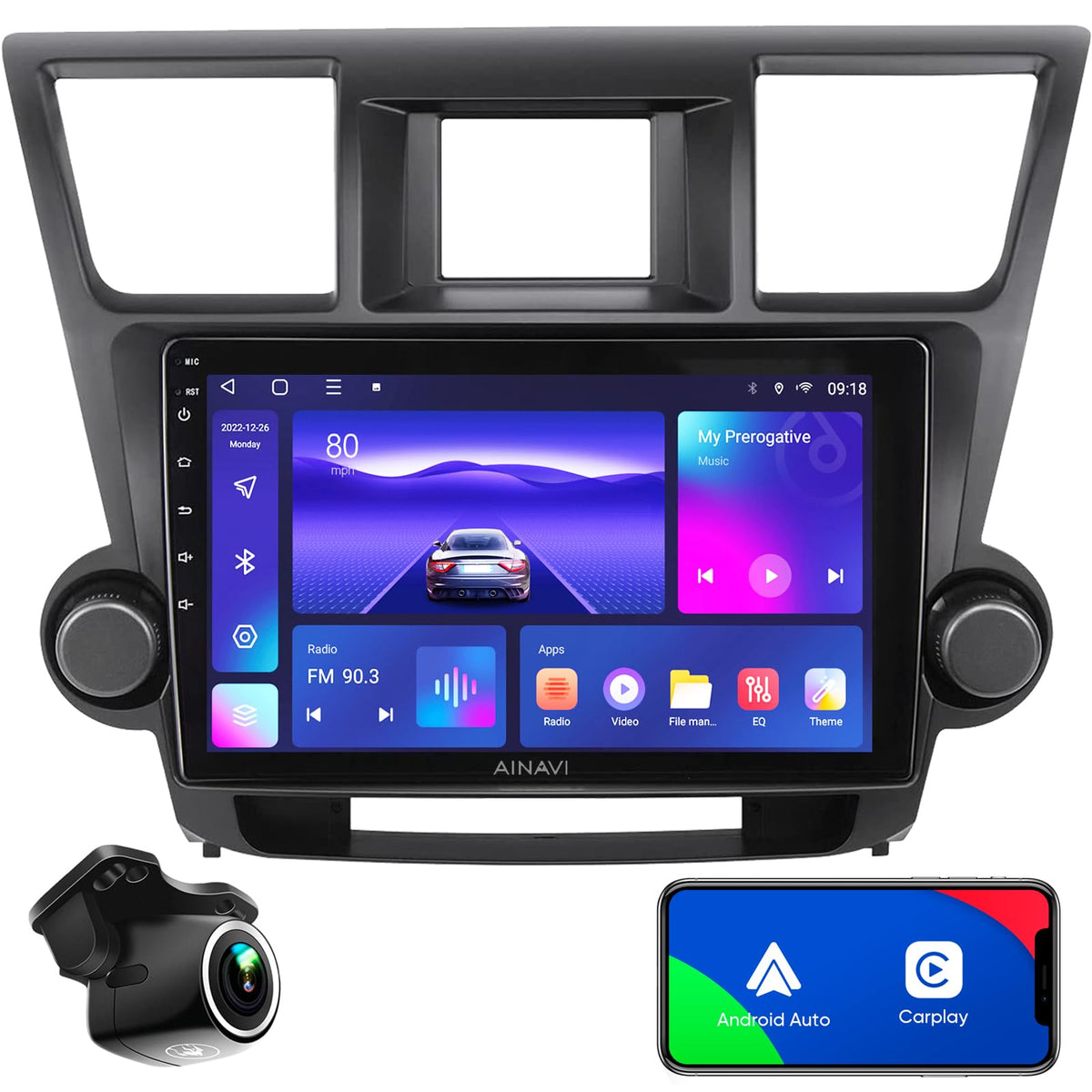 For Toyota Highlander Touch Screen Radio   Built In Wired Wireless Carplay Android Auto,10.2''Touchscreen Car Stereo Bluetooth C