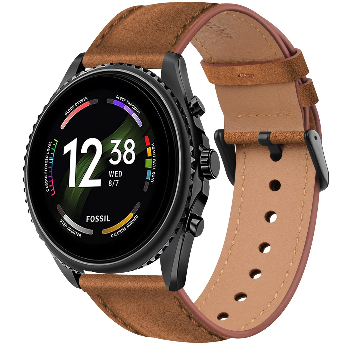 Leather Band For Fossil Men 'S Gen 6/5E 44Mm/Gen 5 Carlyle/Garrett/Women 'S Julianna Smart Watch, 22Mm Adjustable Soft Leather R